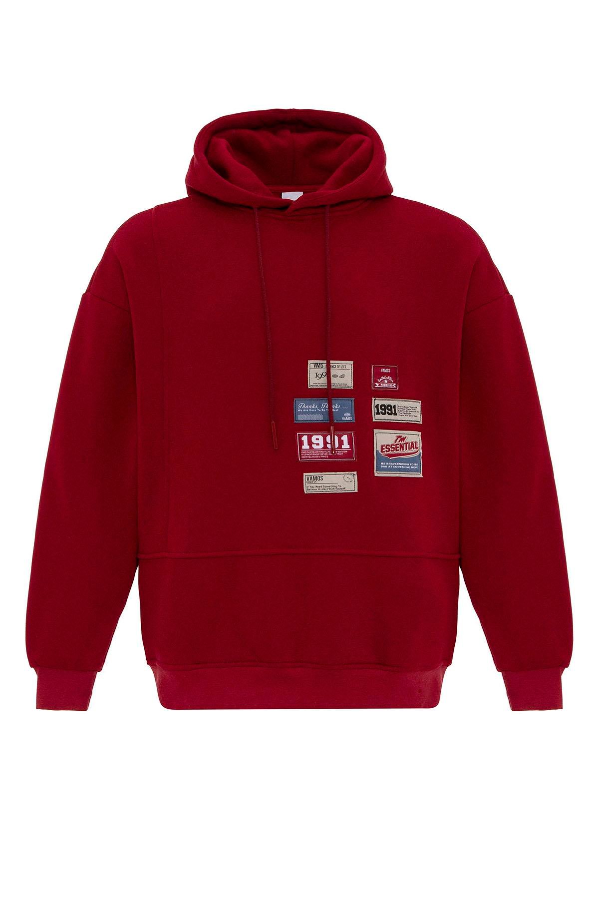 Etiket Detaylı Oversize Sweatshirt Bordo