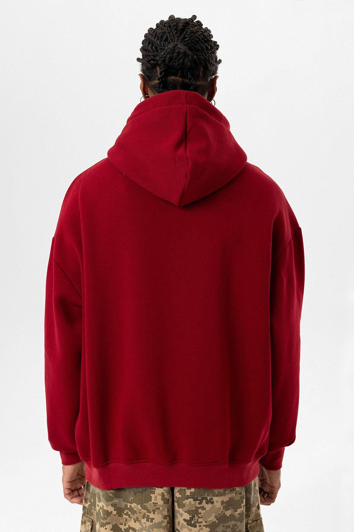Etiket Detaylı Oversize Sweatshirt Bordo