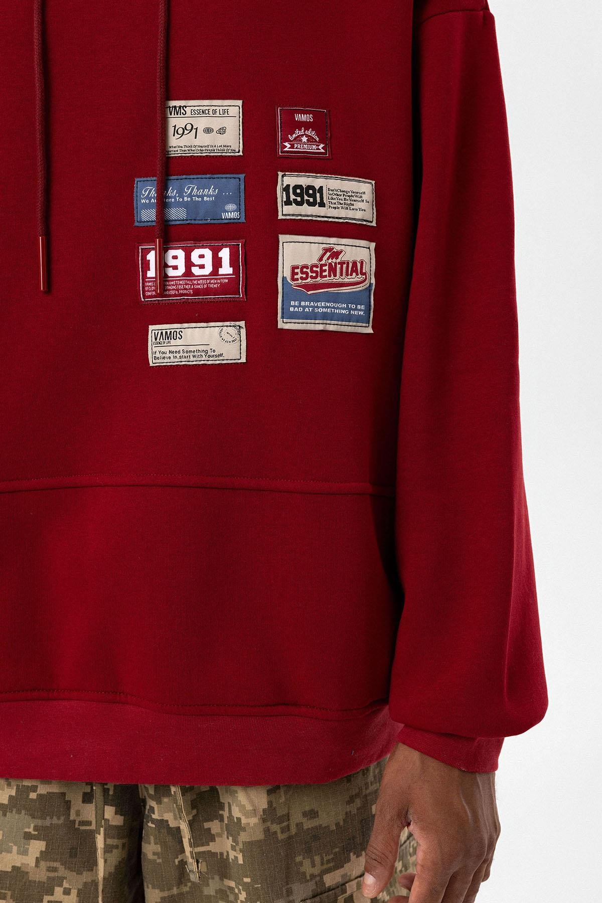 Etiket Detaylı Oversize Sweatshirt Bordo