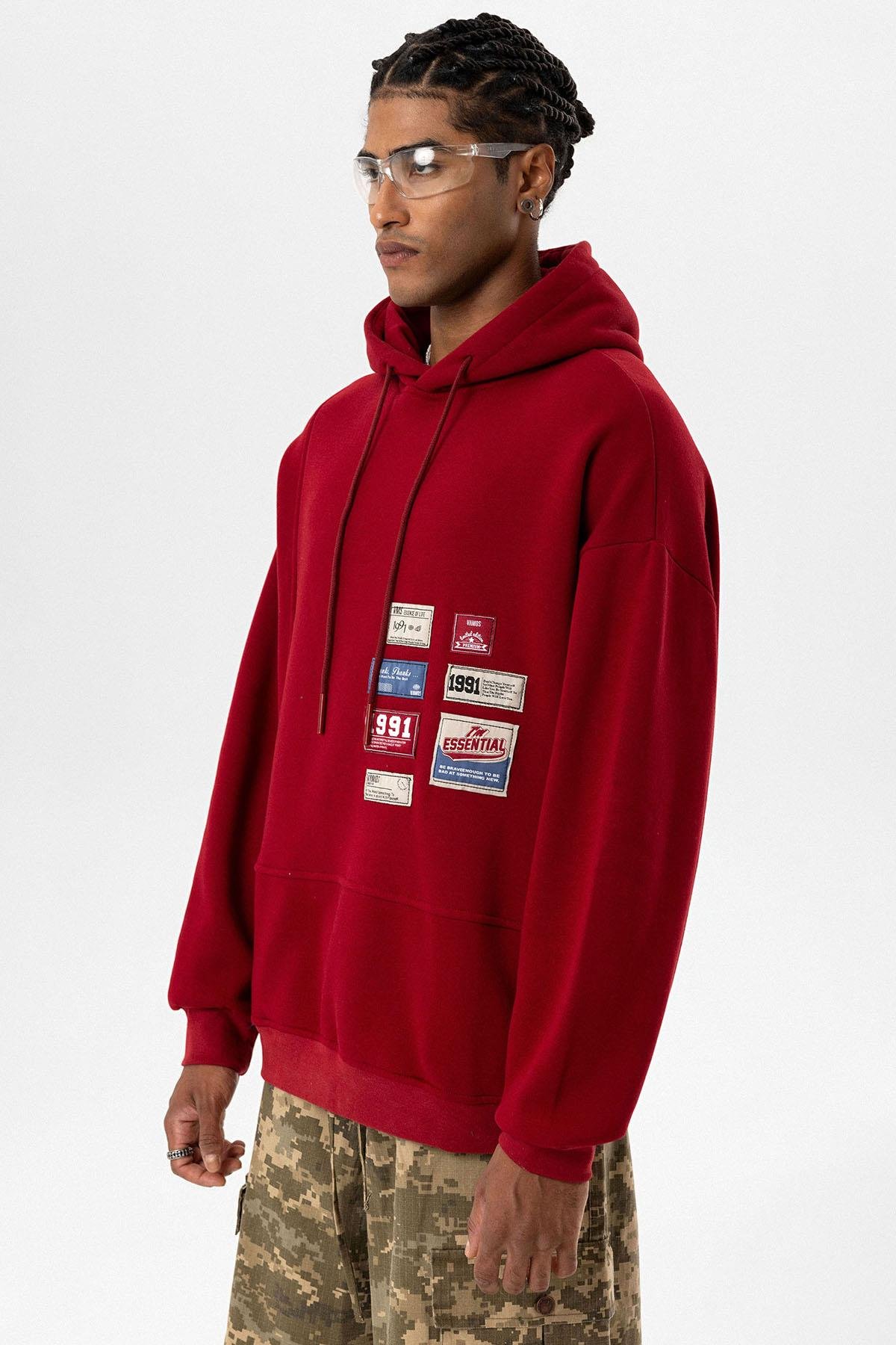Etiket Detaylı Oversize Sweatshirt Bordo