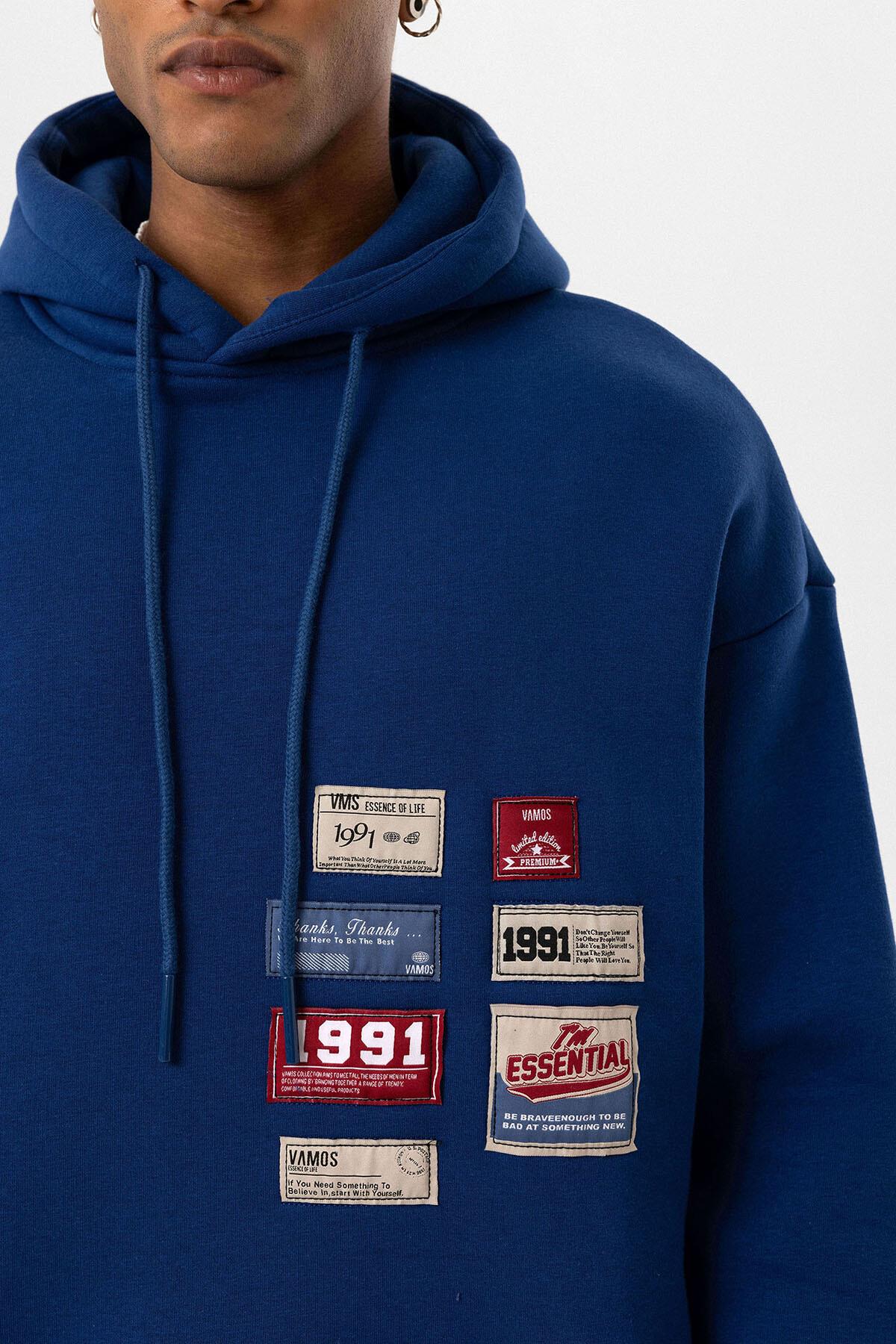 Etiket Detaylı Oversize Sweatshirt İndigo