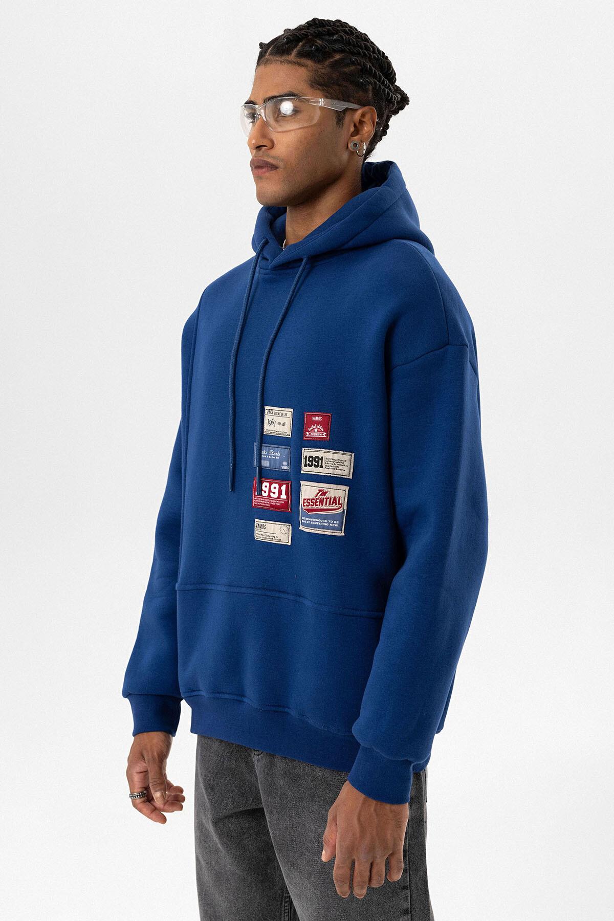 Etiket Detaylı Oversize Sweatshirt İndigo