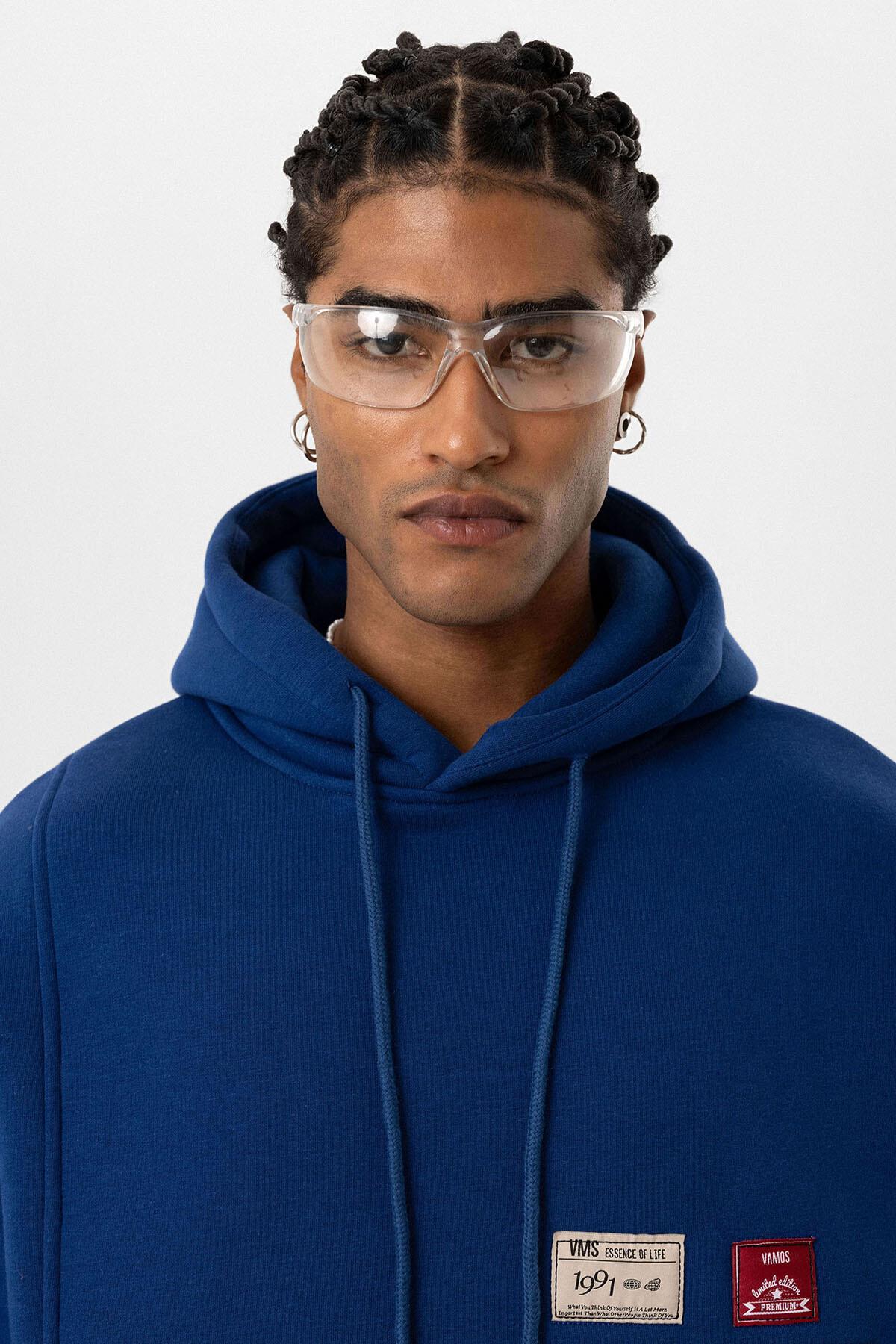 Etiket Detaylı Oversize Sweatshirt İndigo
