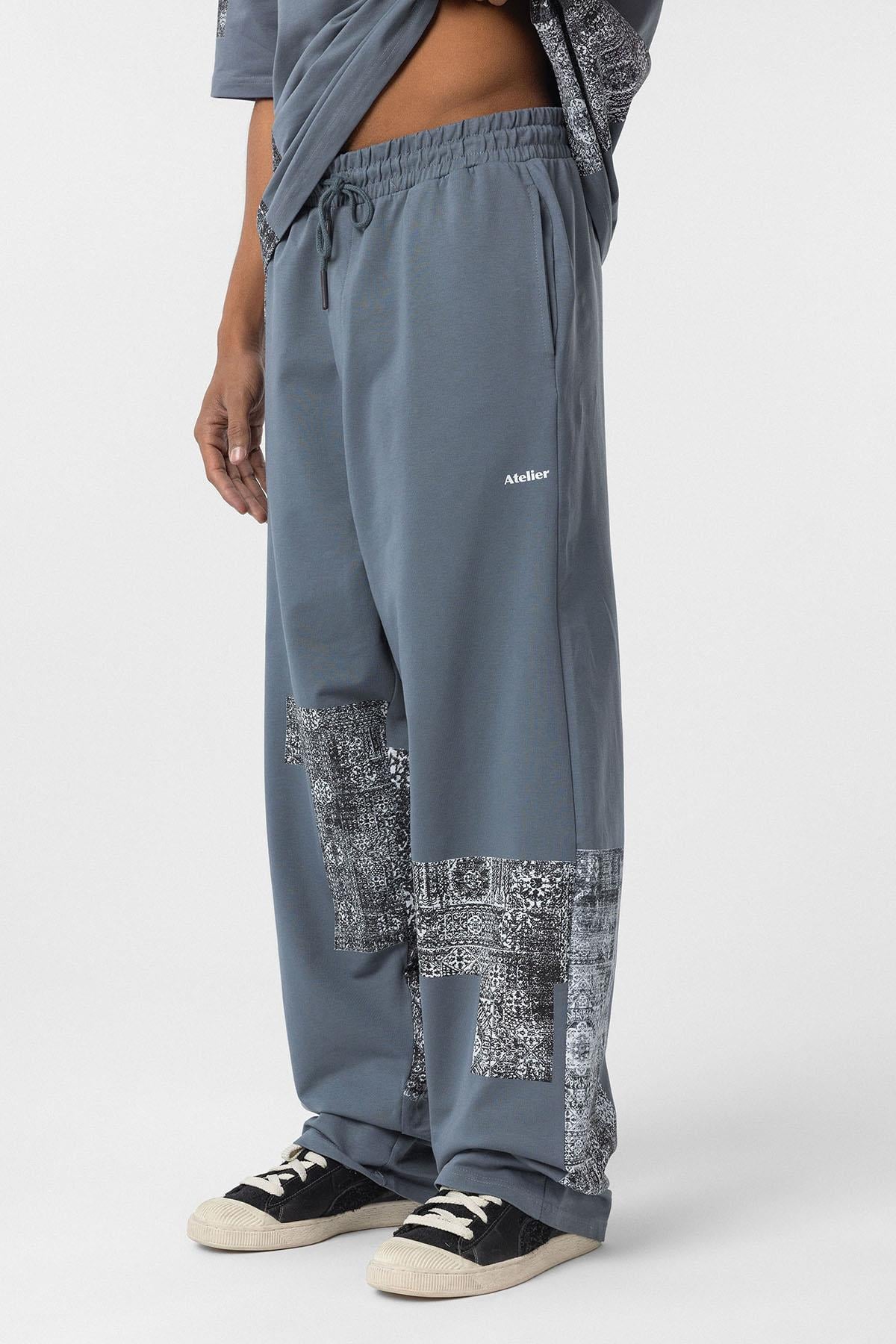 Etnik Desenli Oversize Eşofman Takım Füme