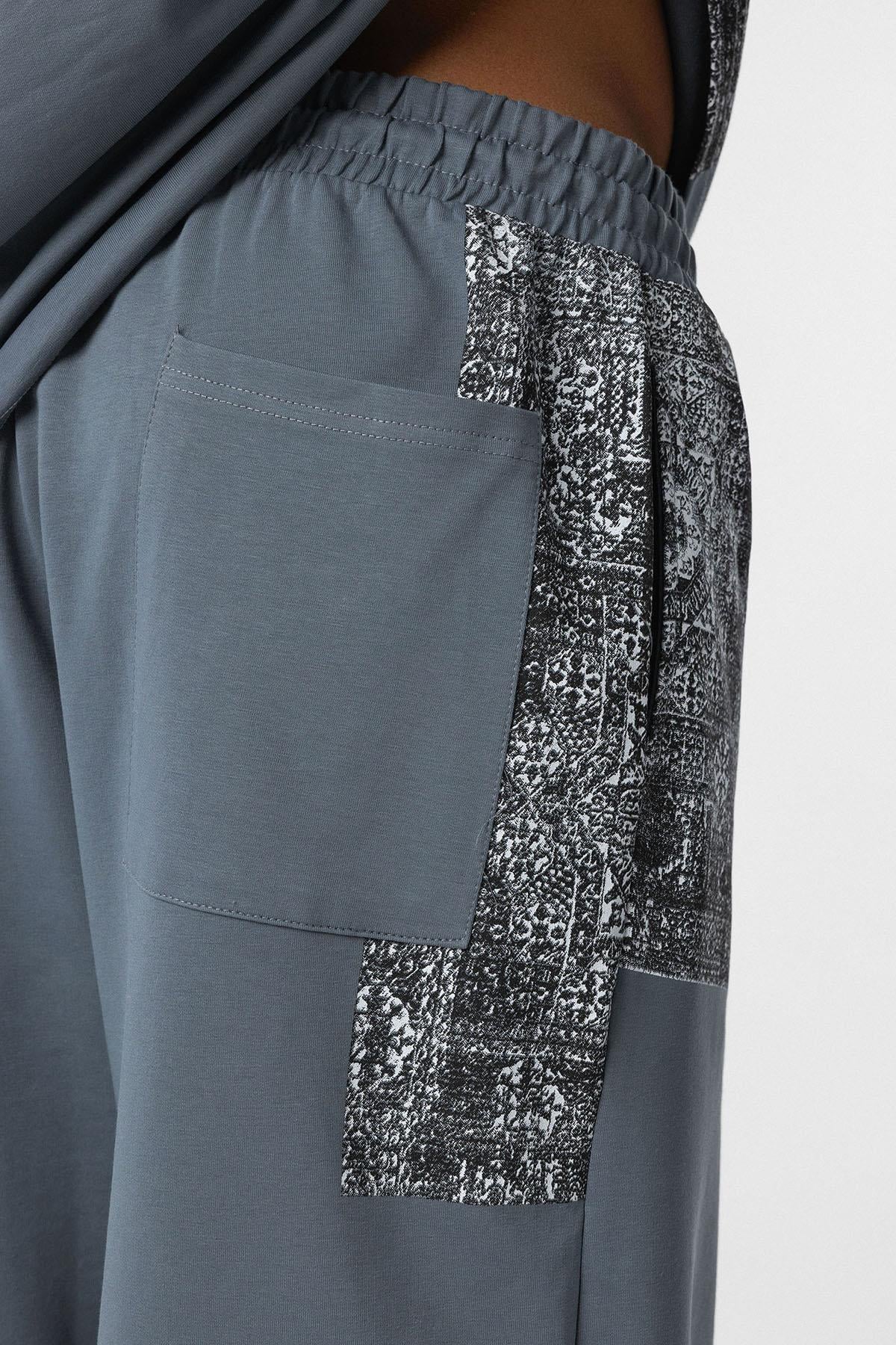 Etnik Desenli Oversize Eşofman Takım Füme