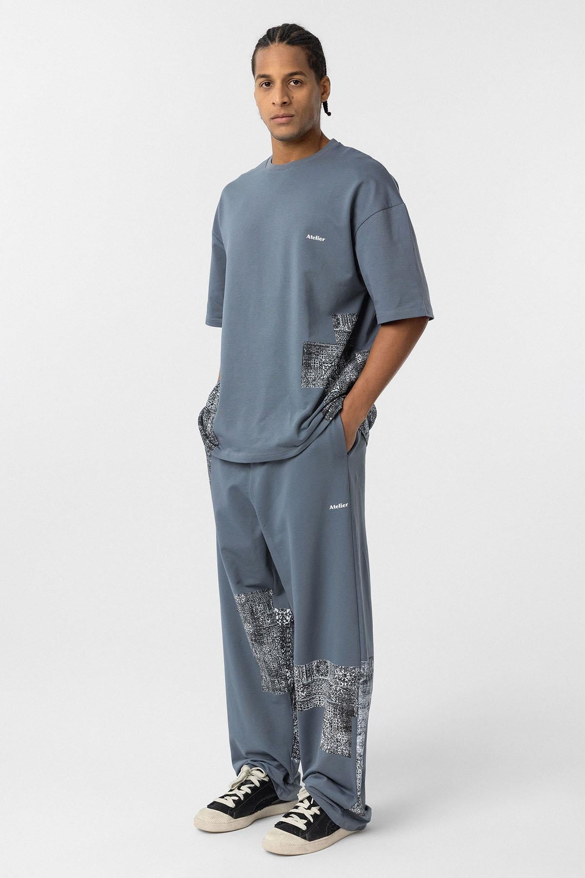 Etnik Desenli Oversize Eşofman Takım Füme