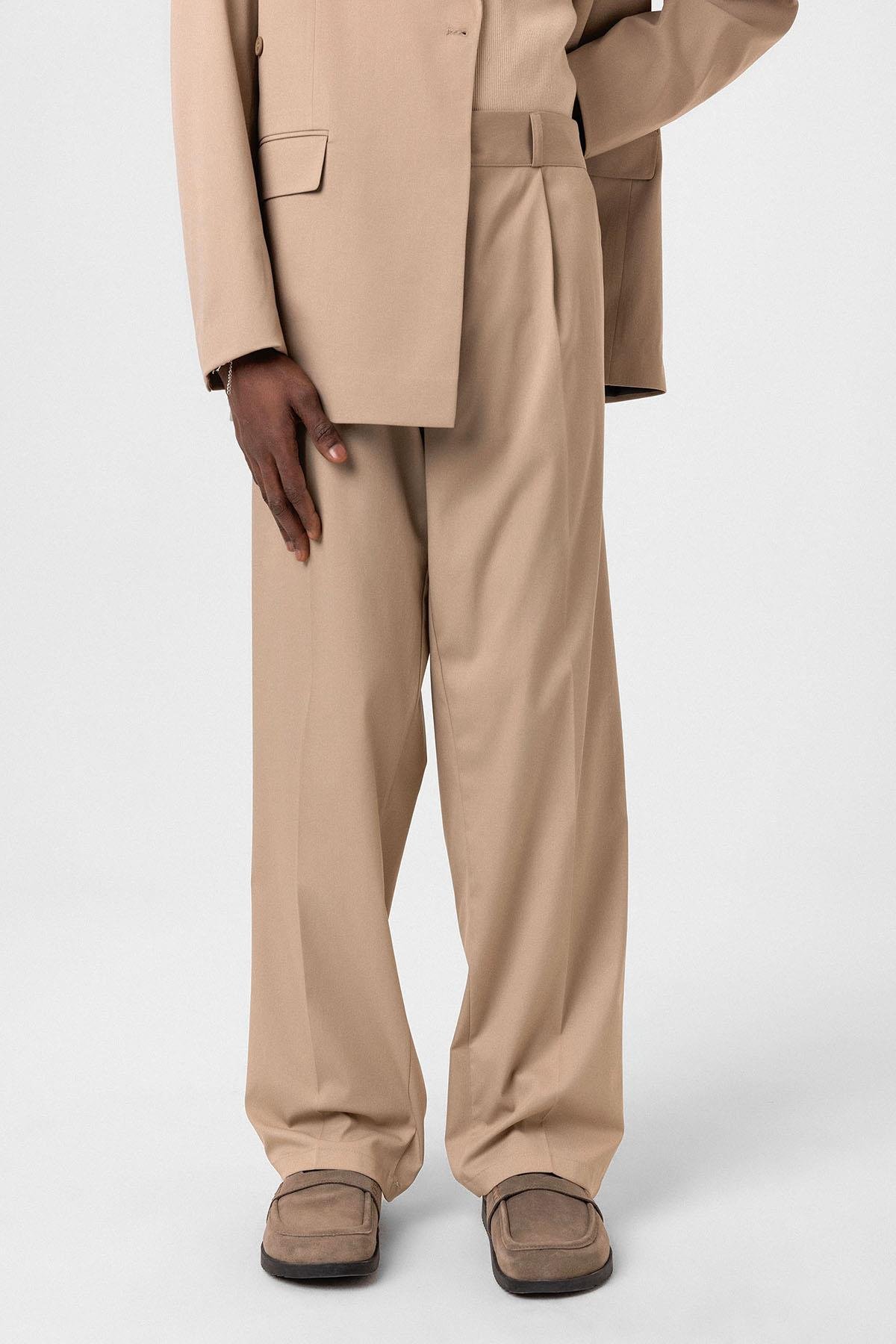 Kruvaze Kapama Oversize Takım Elbise Bej