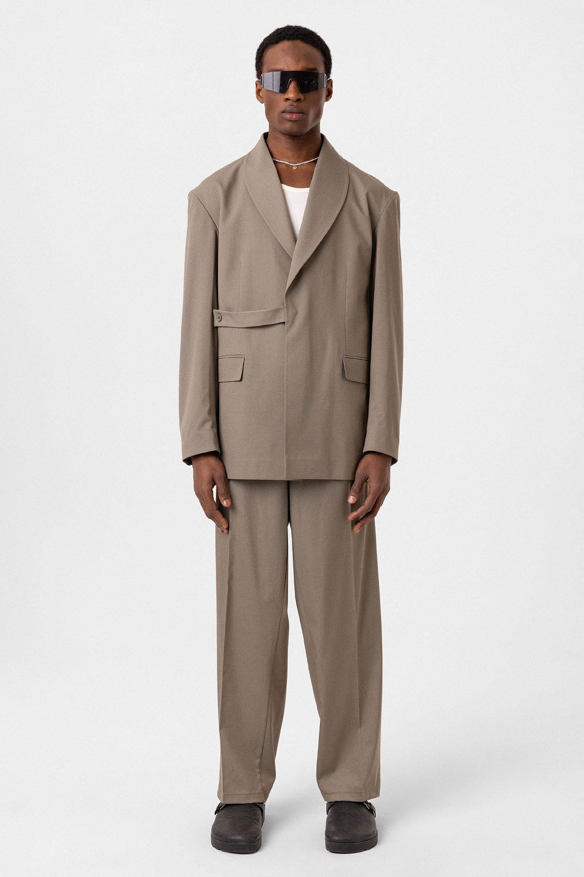 Kruvaze Kapama Oversize Takım Elbise Haki