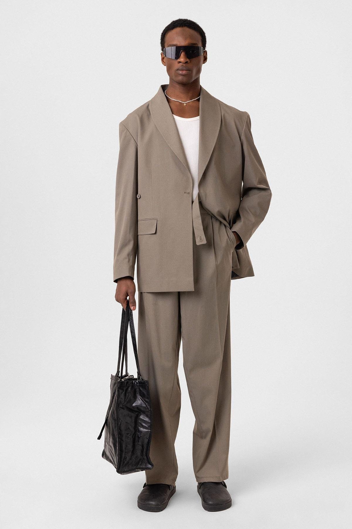 Kruvaze Kapama Oversize Takım Elbise Haki