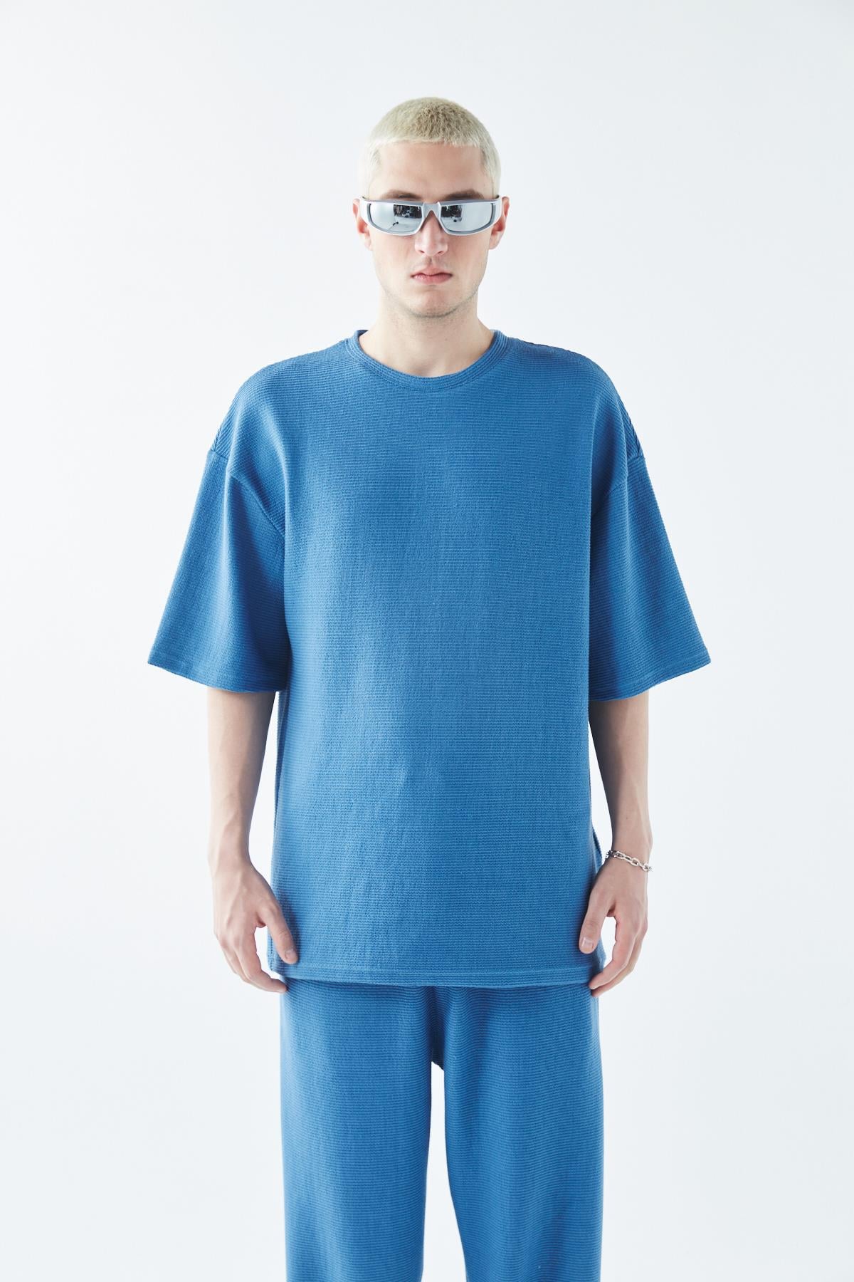 Oversize Basıc Triko Eşofman Takım Mavi