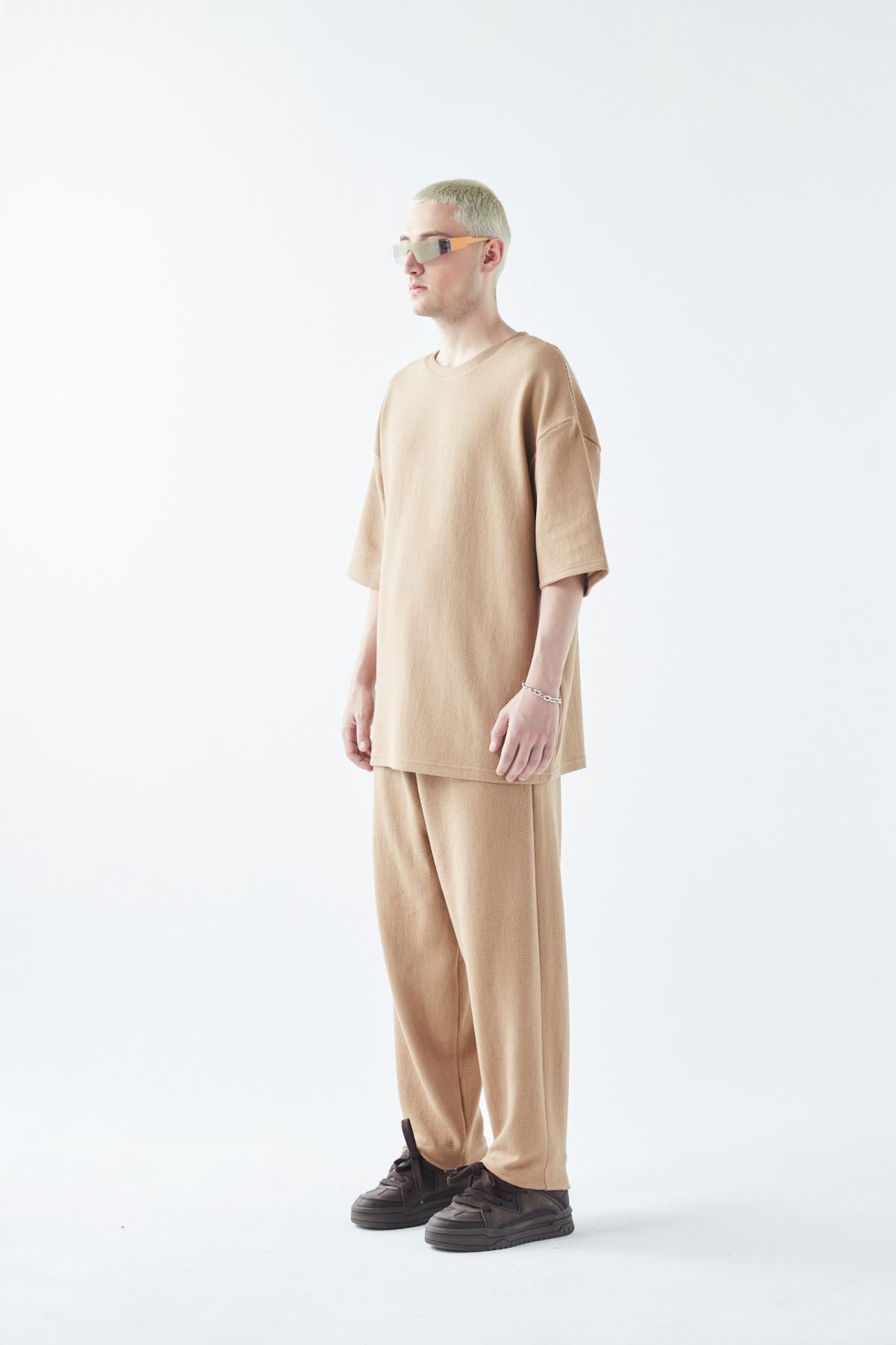 Oversize Basıc Triko Eşofman Takım Vizon