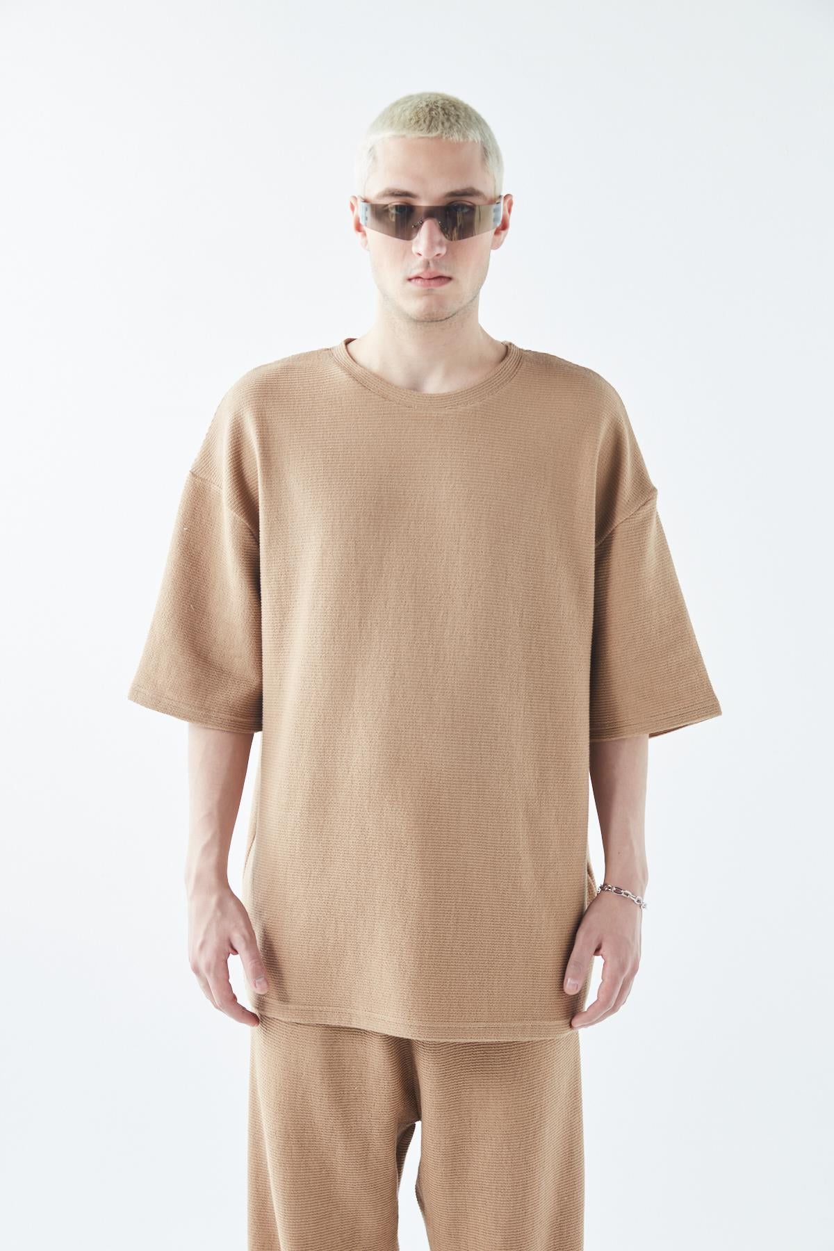 Oversize Basıc Triko Eşofman Takım Vizon