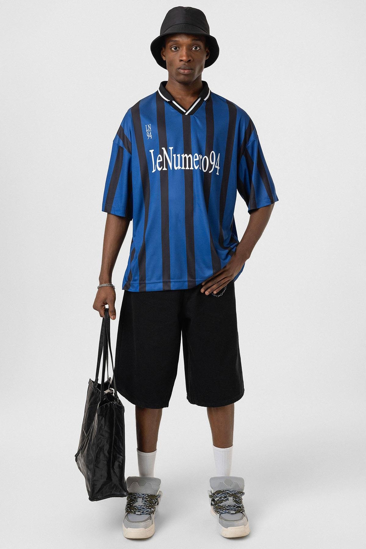 Oversize Baskılı Forma Tişört İndigo