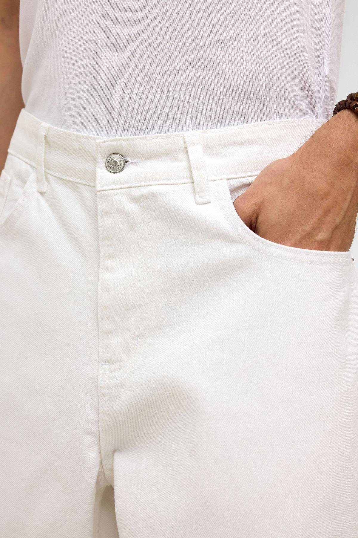 Oversize Bermuda Denim Şort Ekru