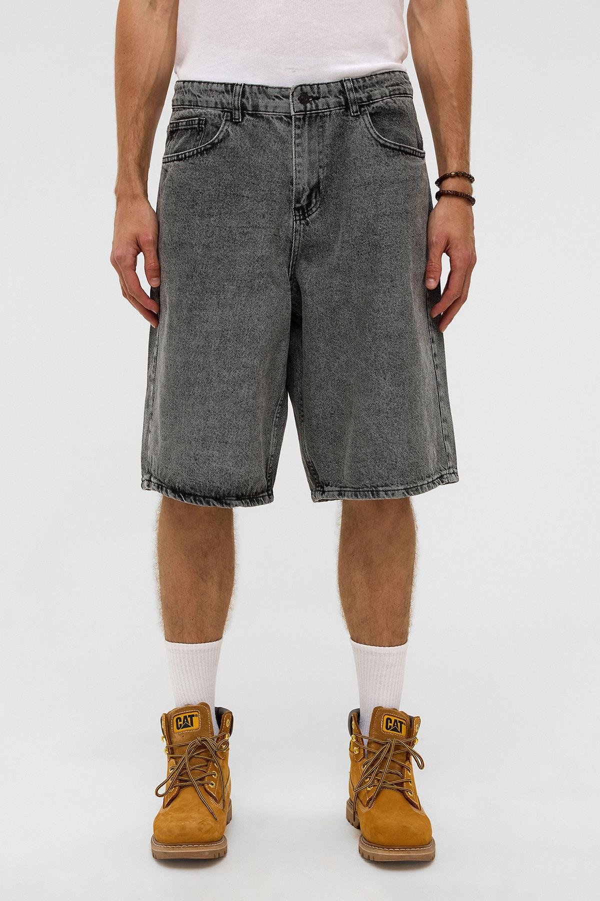 Oversize Bermuda Denim Şort Gri