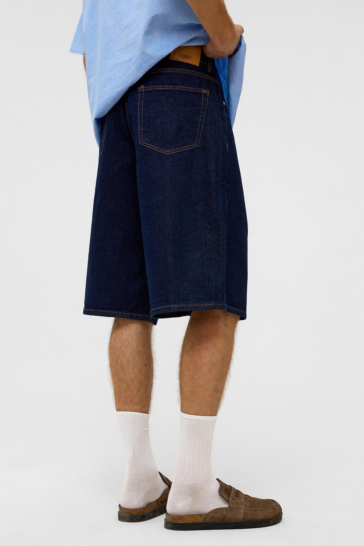 Oversize Bermuda Denim Şort Koyu Mavi