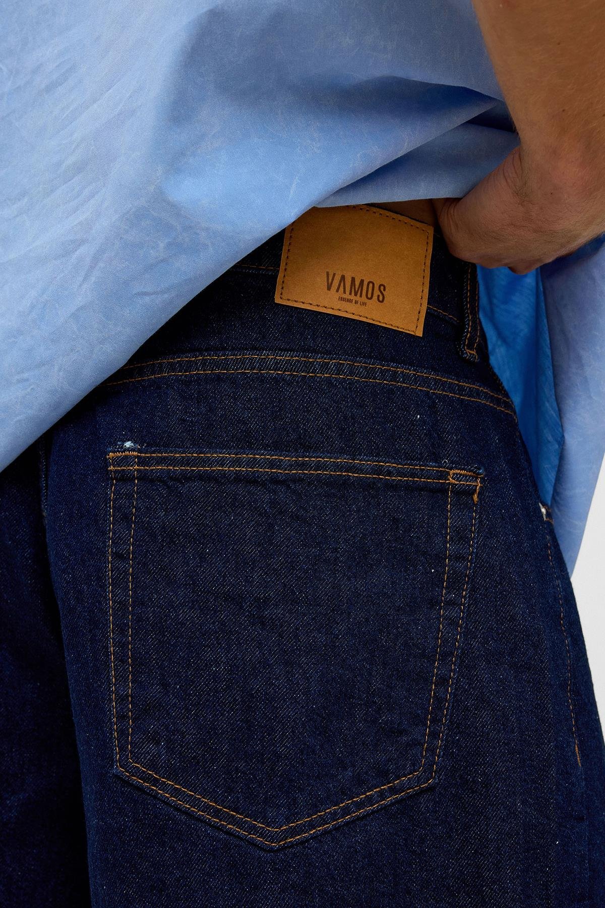 Oversize Bermuda Denim Şort Koyu Mavi