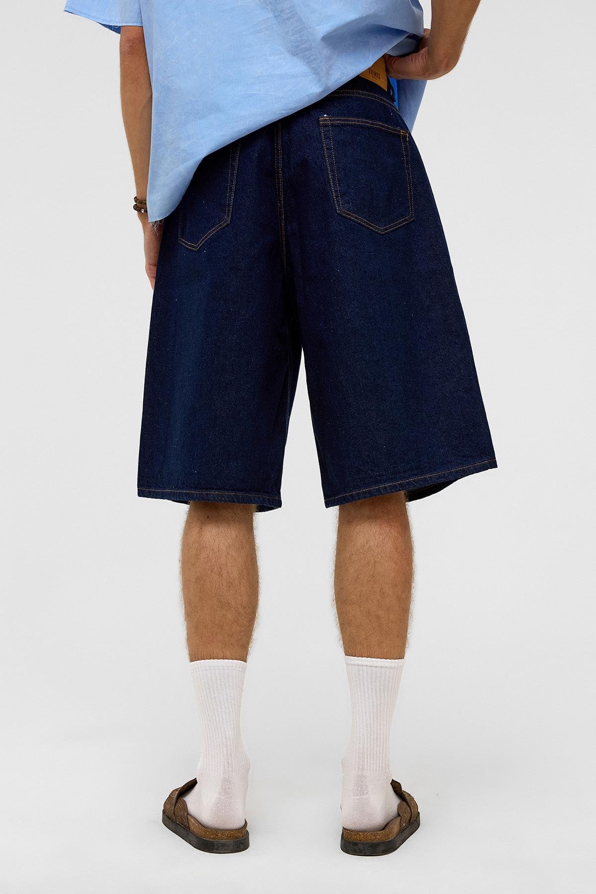 Oversize Bermuda Denim Şort Koyu Mavi