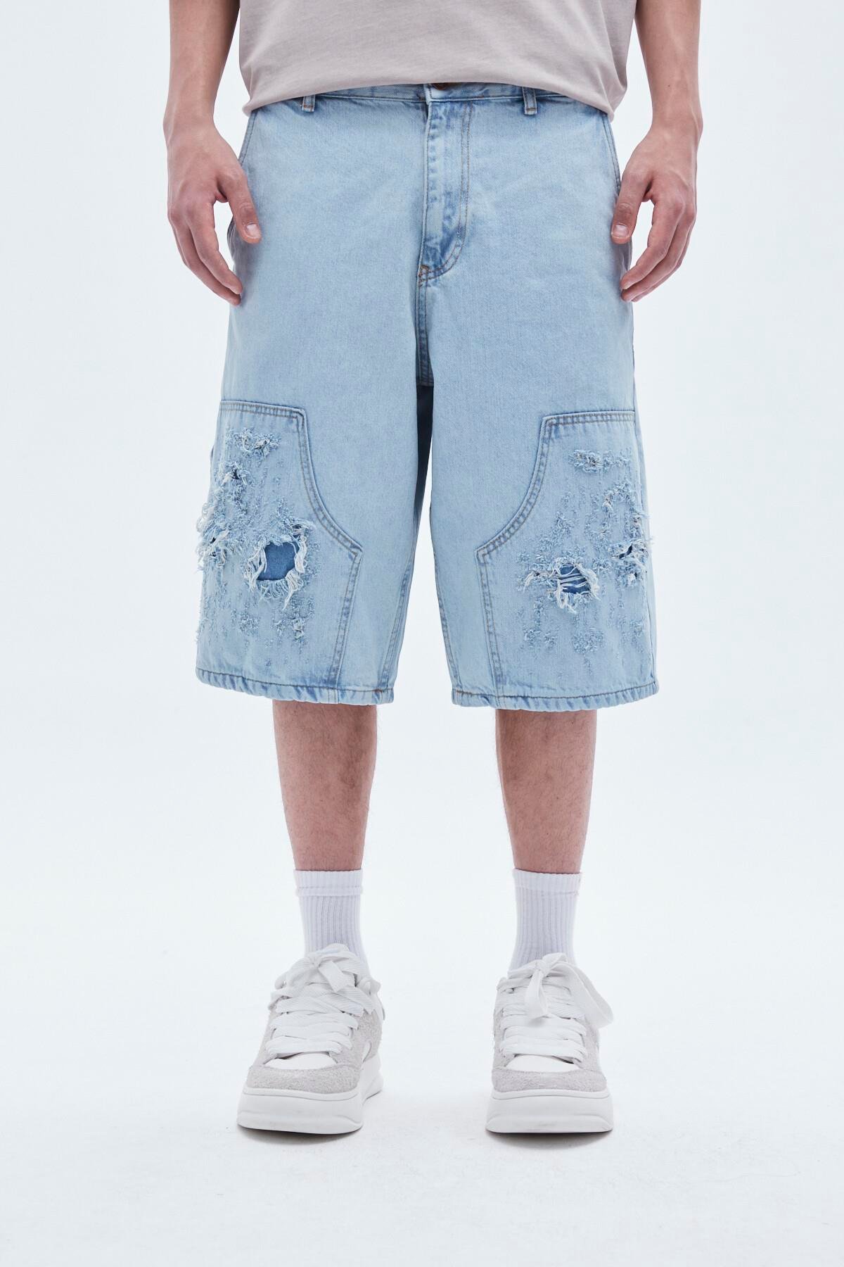 Oversize Bermuda Denim Şort Mavı Renk-2