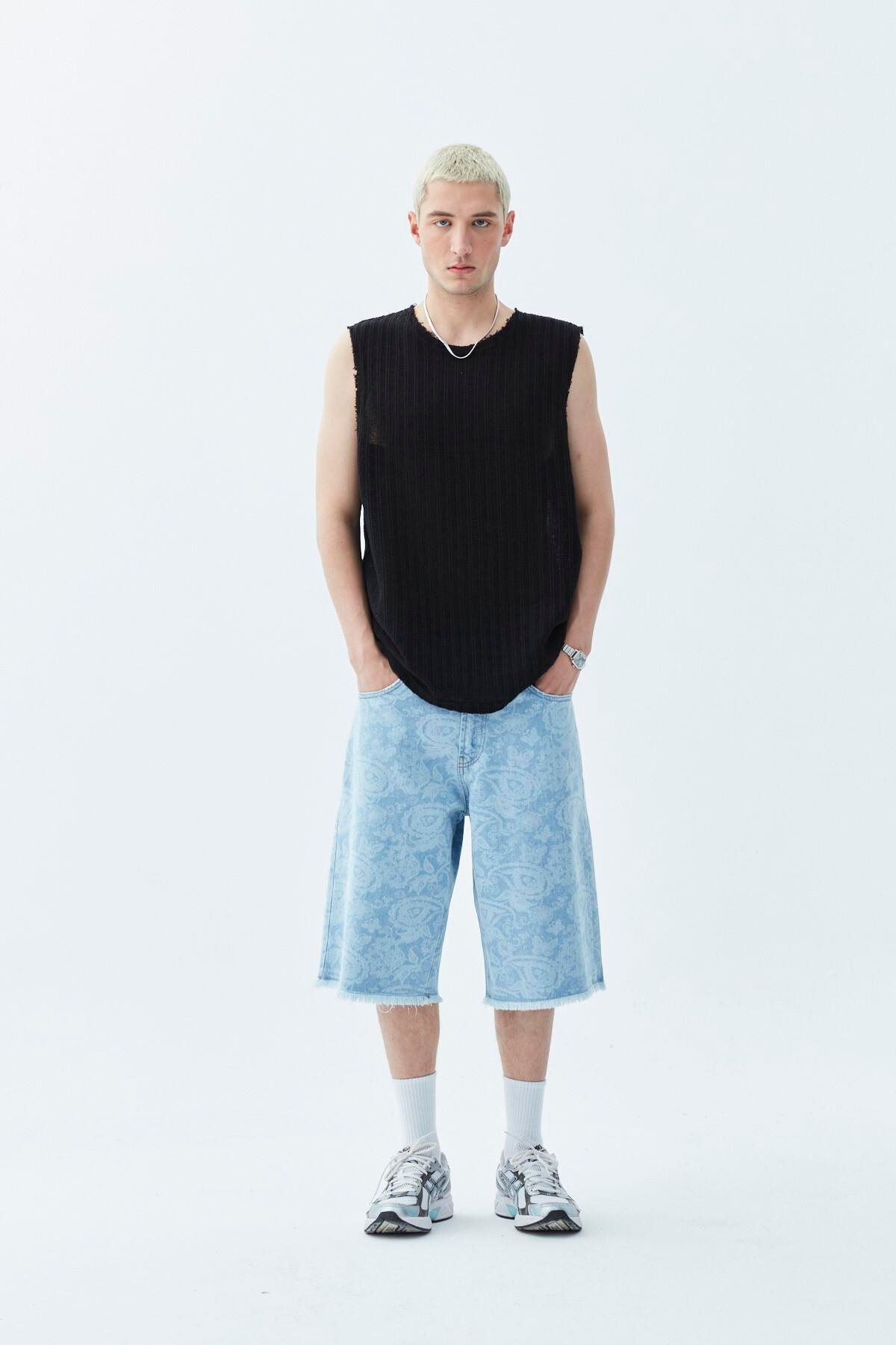 Oversize Bermuda Denim Şort Mavı Renk-1