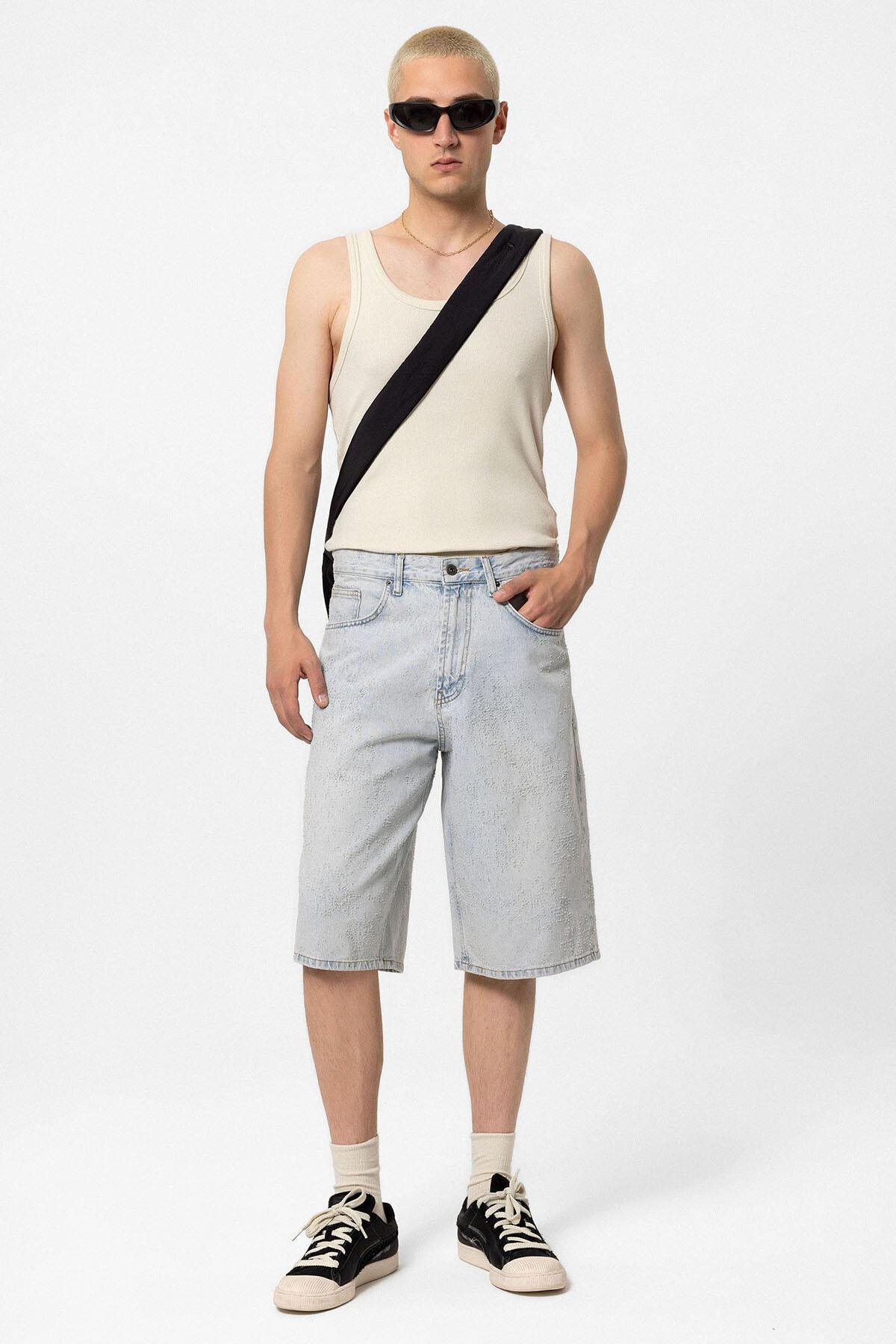 Oversize Bermuda Denim Şort Mavı Renk-2