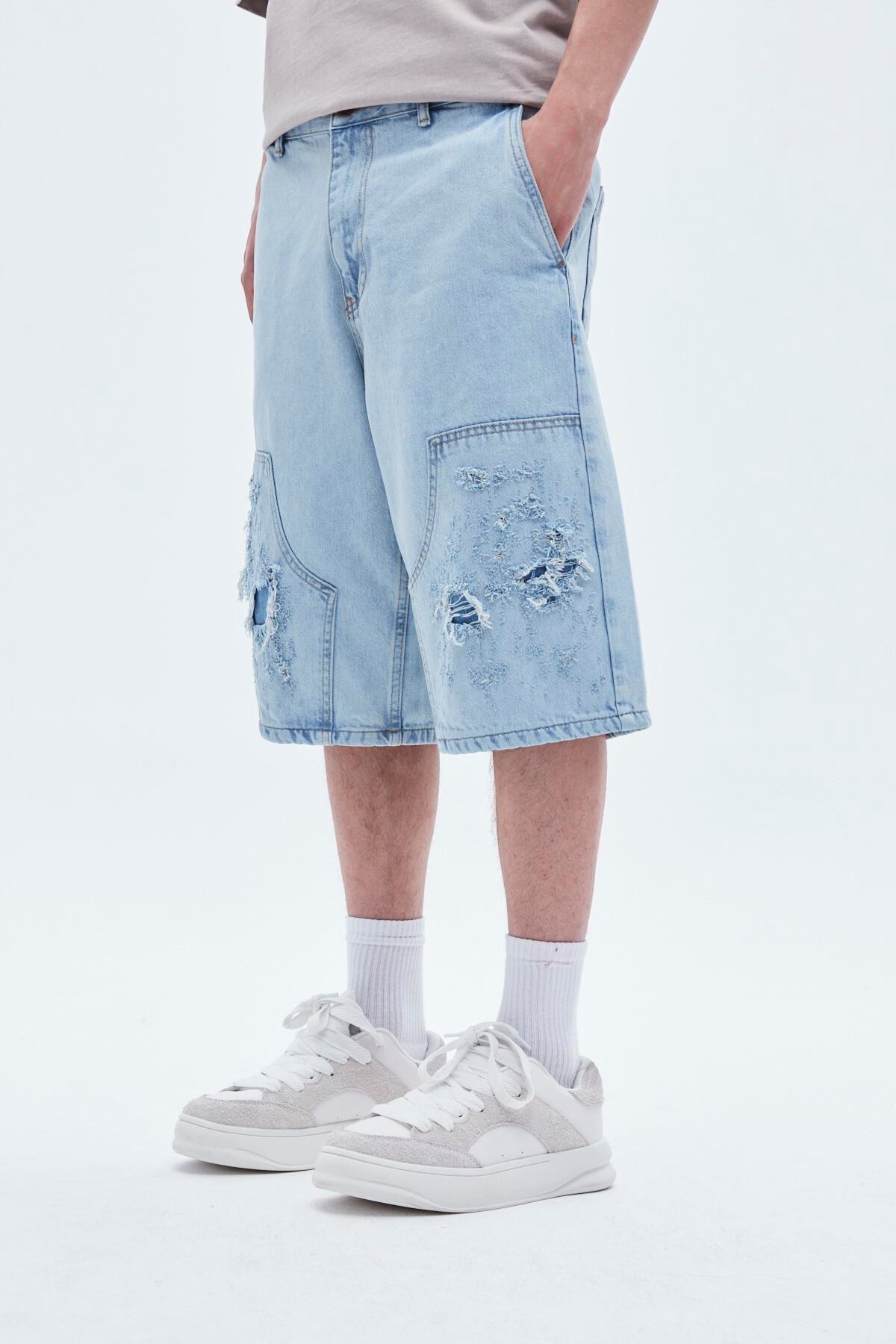 Oversize Bermuda Denim Şort Mavı Renk-2