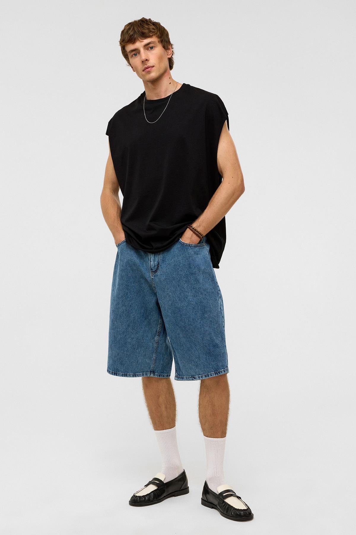 Oversize Bermuda Denim Şort Mavı Renk-2