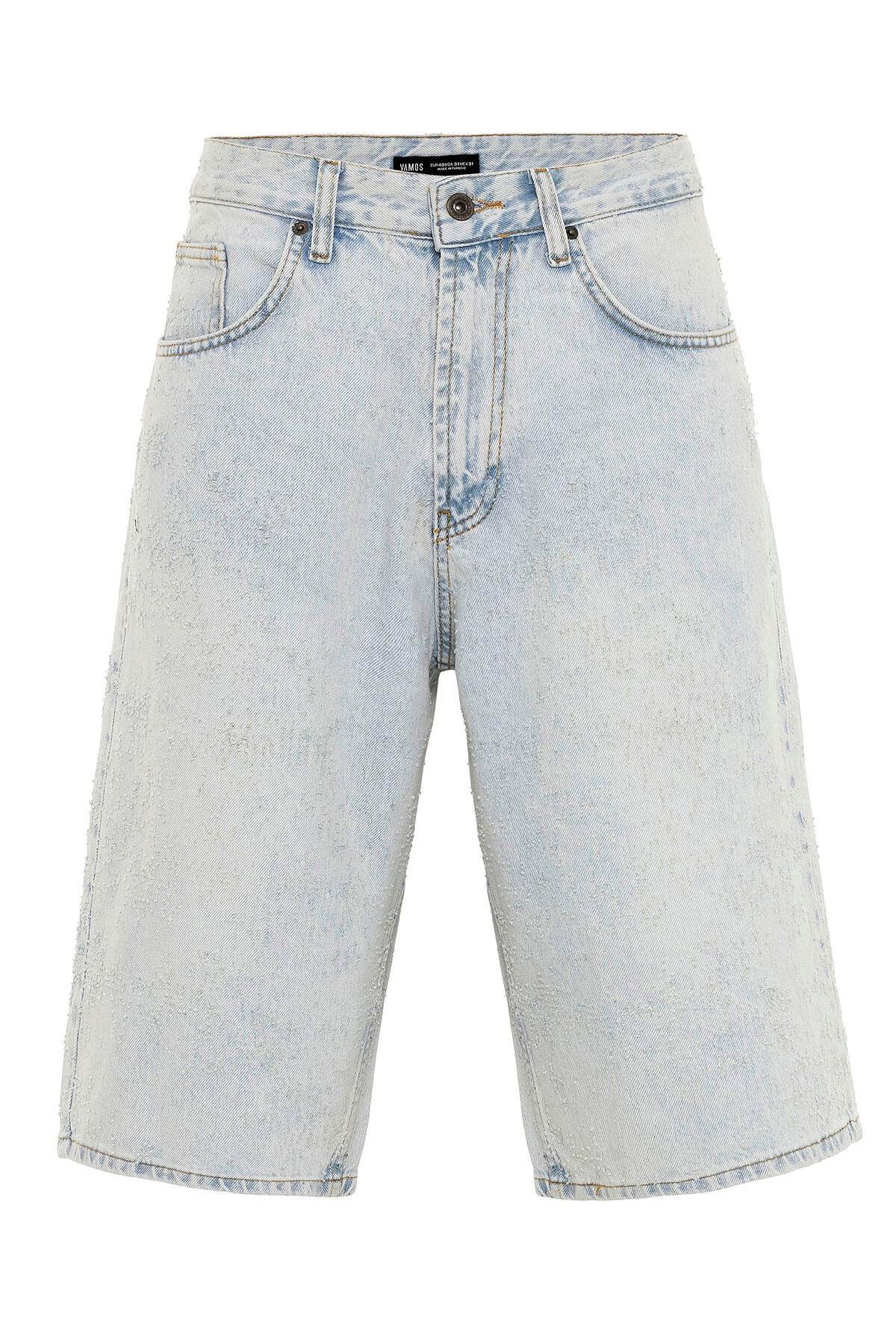 Oversize Bermuda Denim Şort Mavı Renk-2