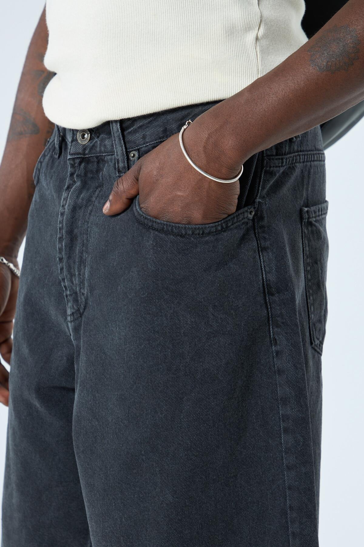 Oversize Bermuda Denim Şort Siyah