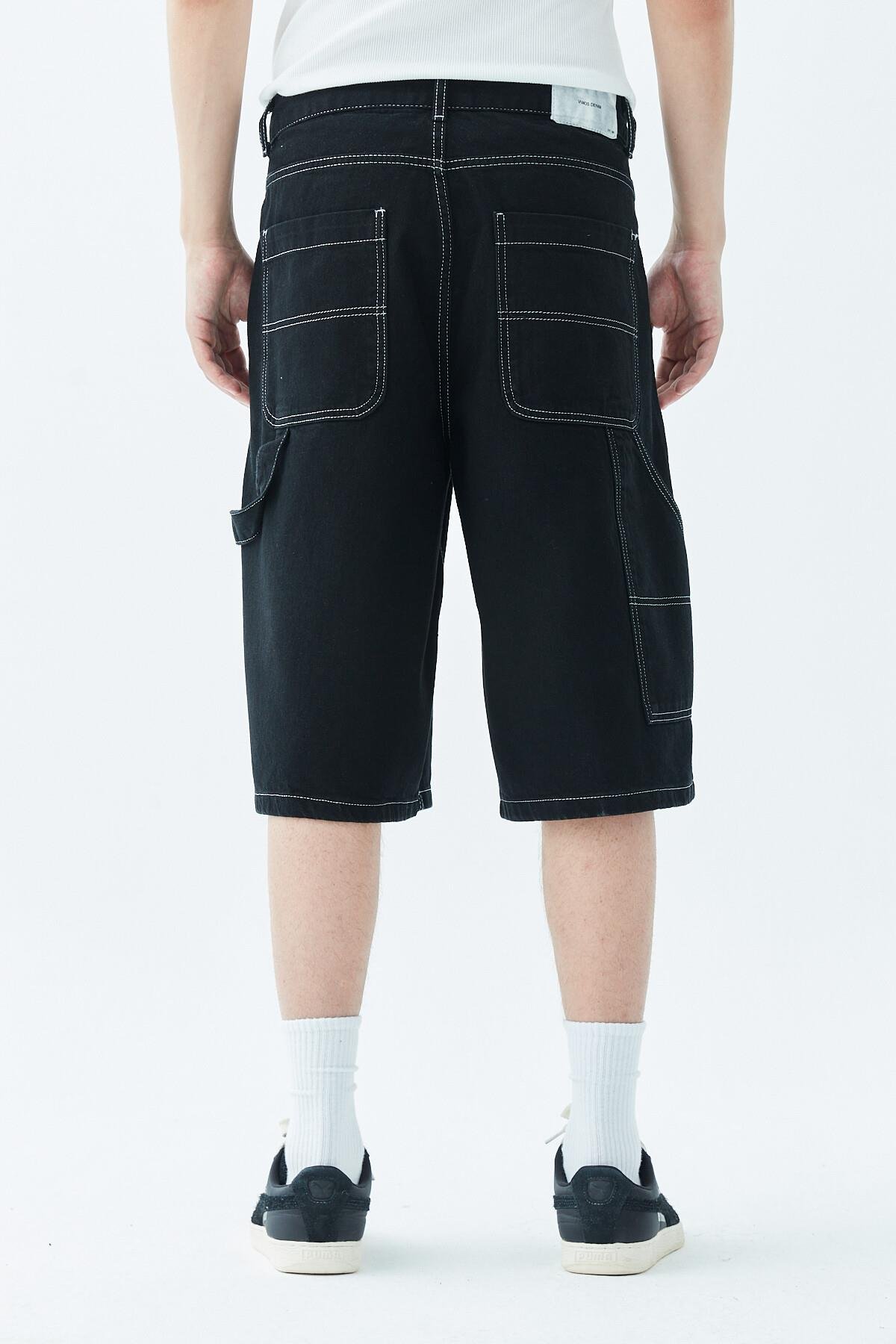 Oversize Bermuda Denim Şort Siyah