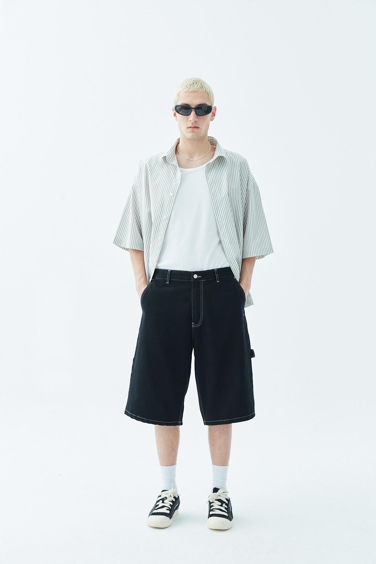 Oversize Bermuda Denim Şort Siyah