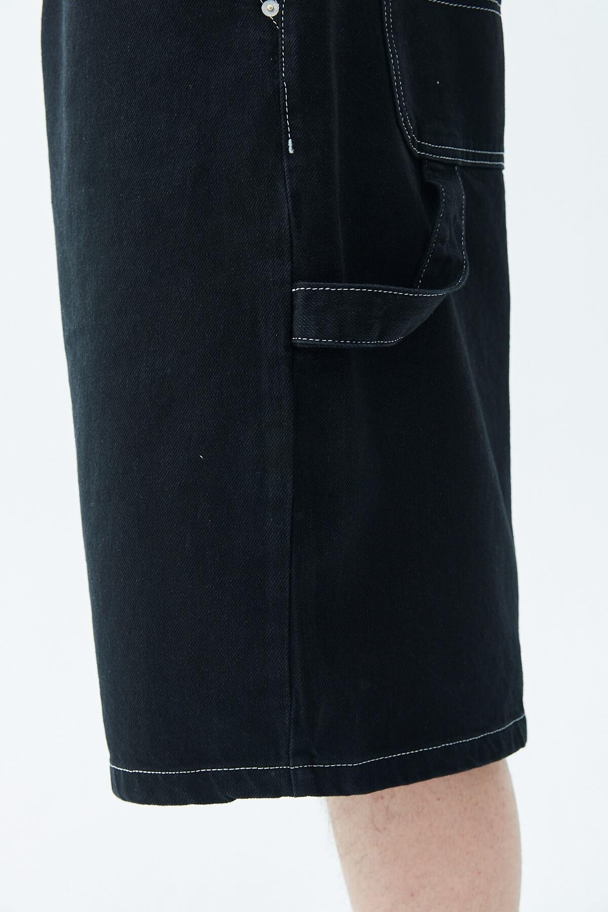 Oversize Bermuda Denim Şort Siyah