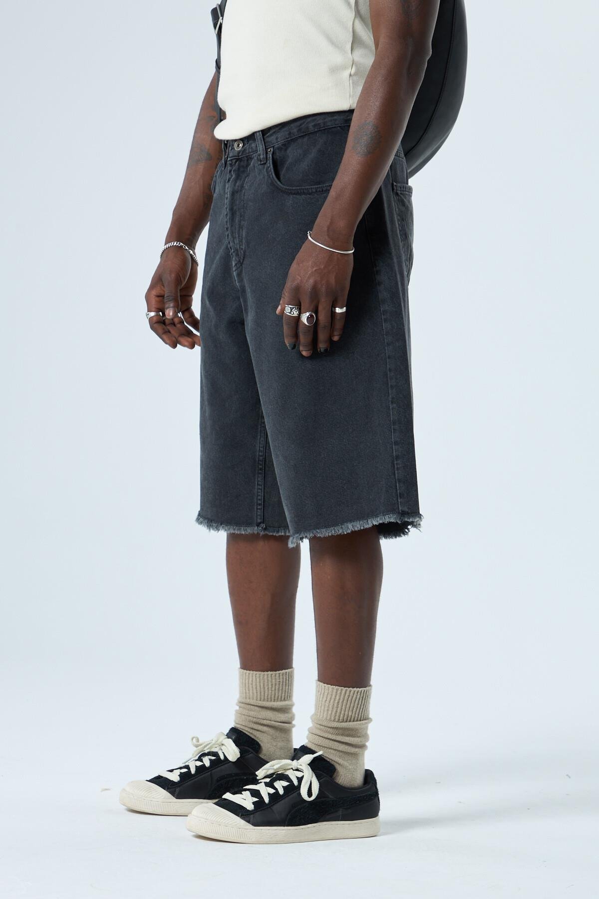 Oversize Bermuda Denim Şort Siyah