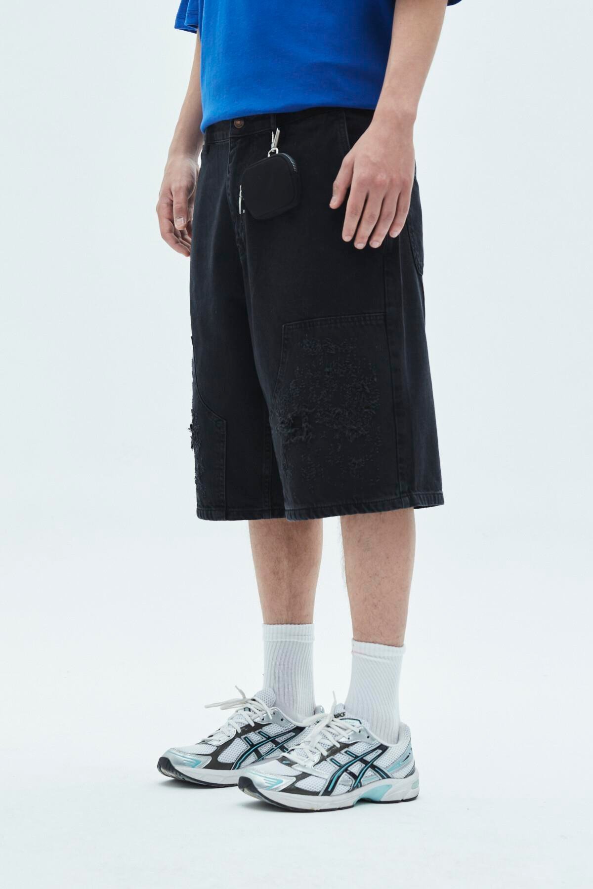 Oversize Bermuda Denim Şort Siyah