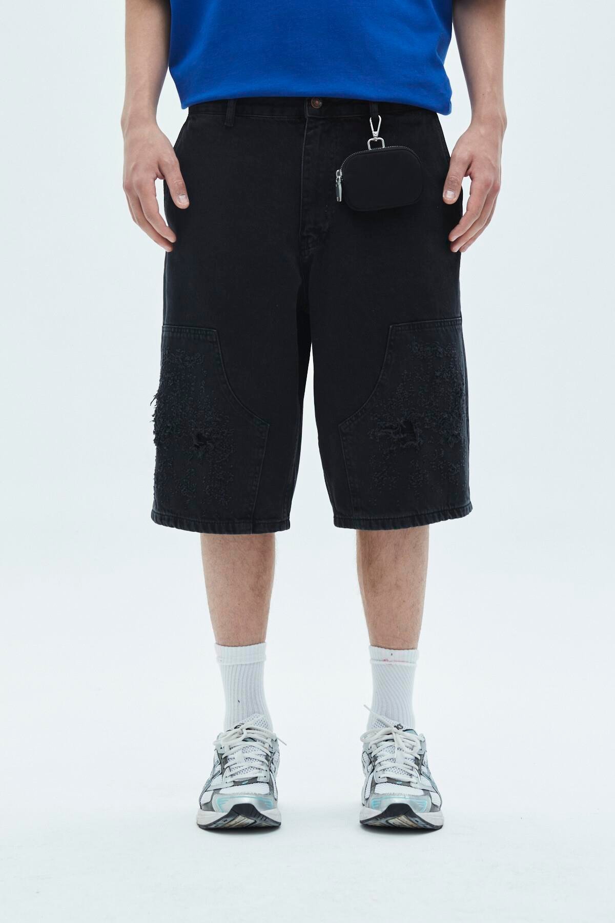 Oversize Bermuda Denim Şort Siyah