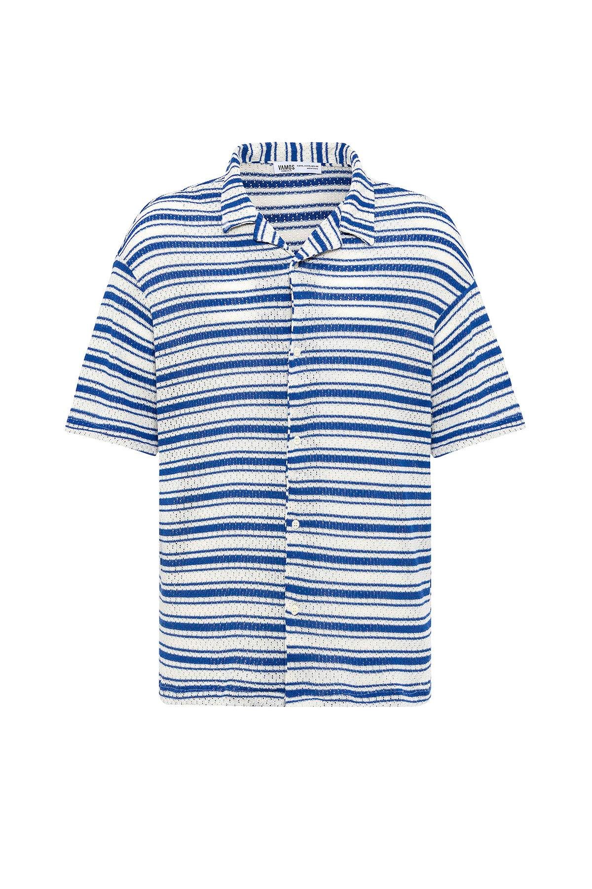 Oversize Çizgili Triko Tişört Saks