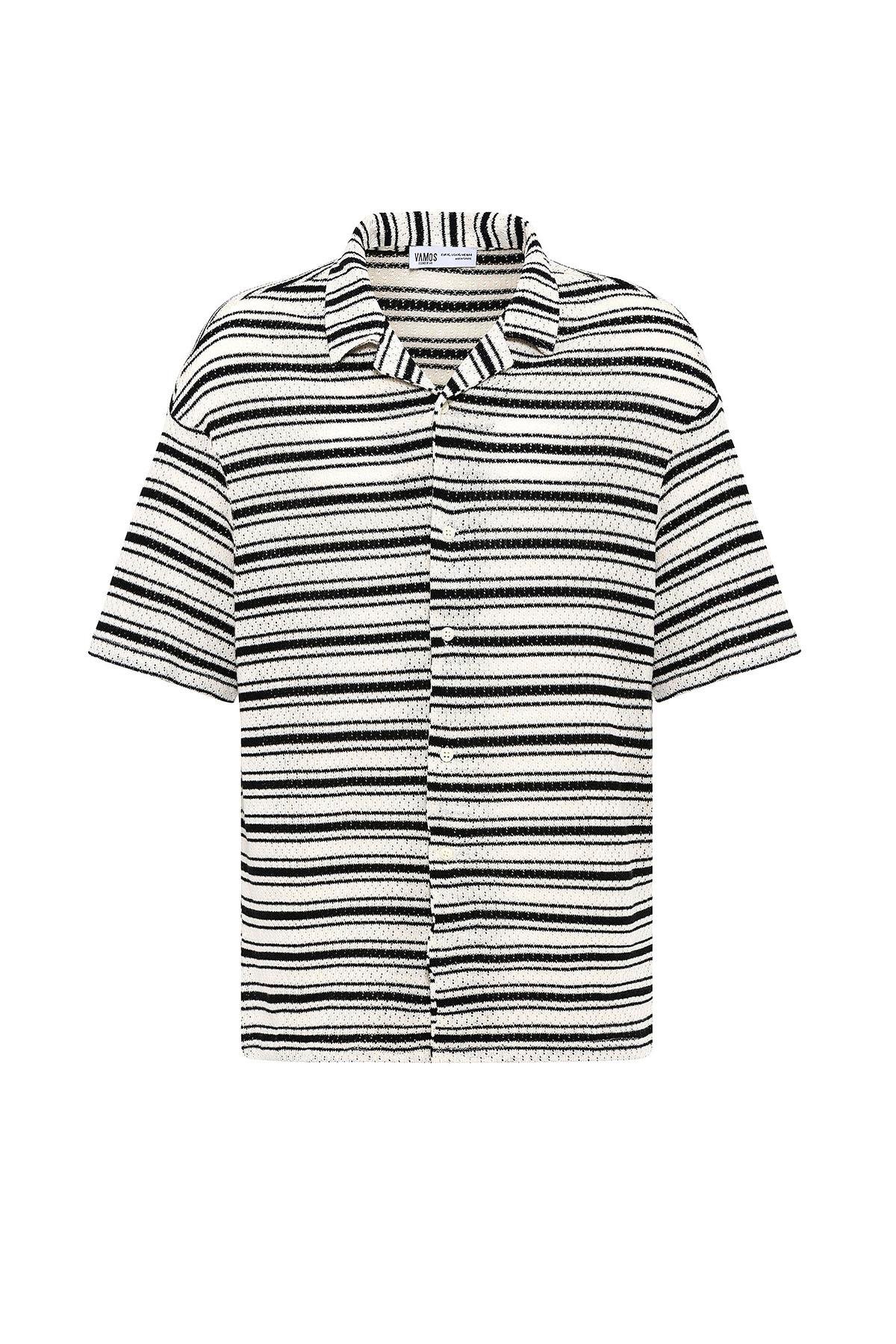 Oversize Çizgili Triko Tişört Siyah