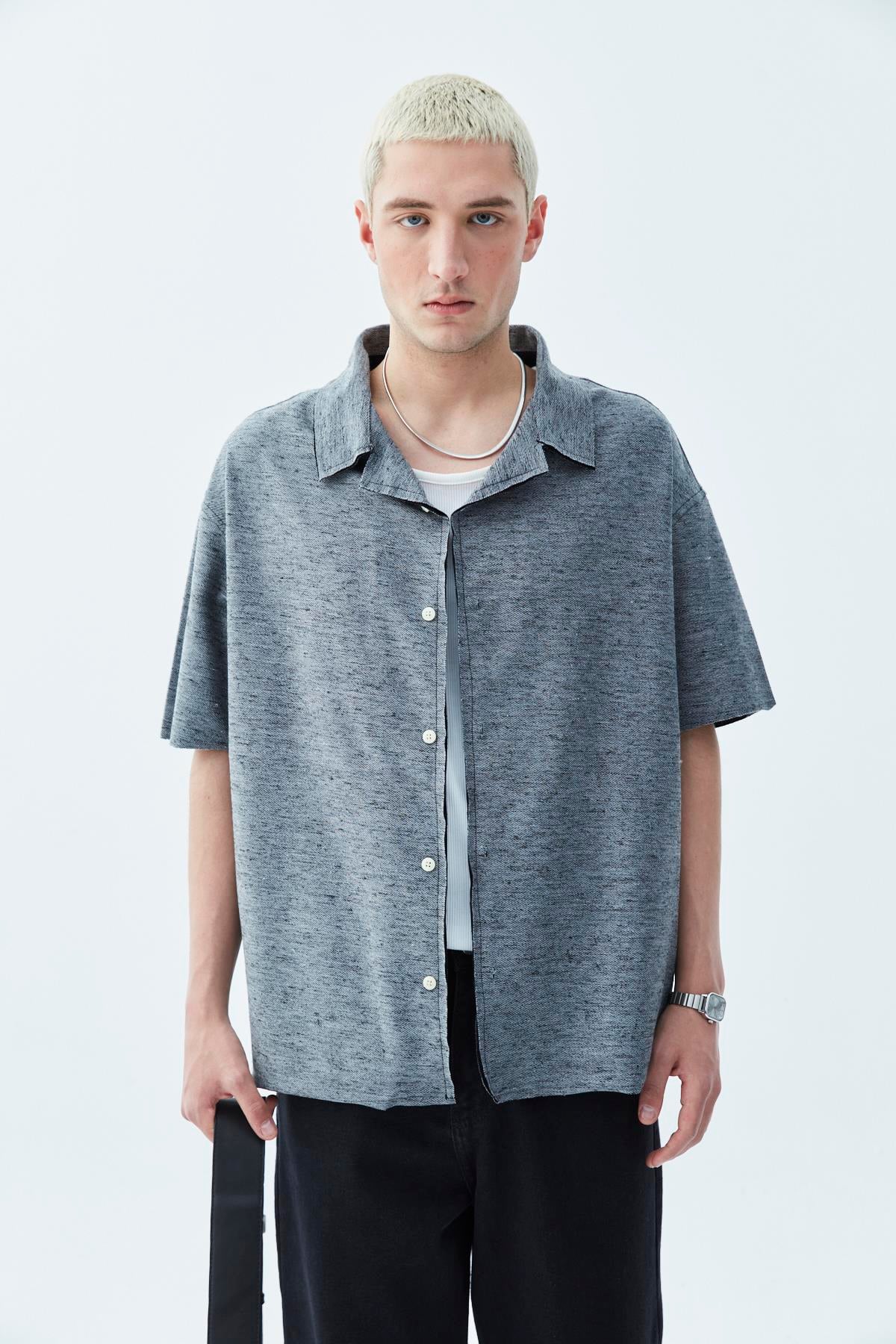 Oversize Keten Gömlek Siyah