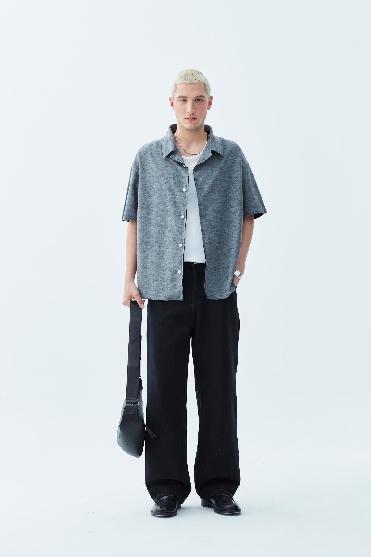 Oversize Keten Gömlek Siyah