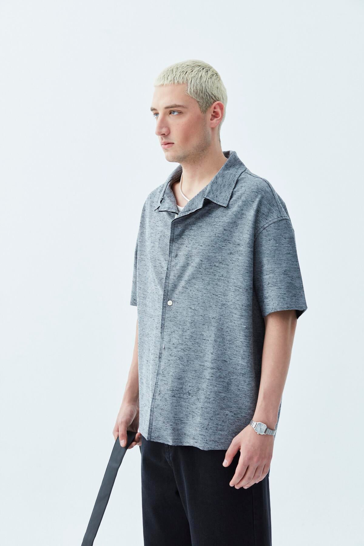 Oversize Keten Gömlek Siyah