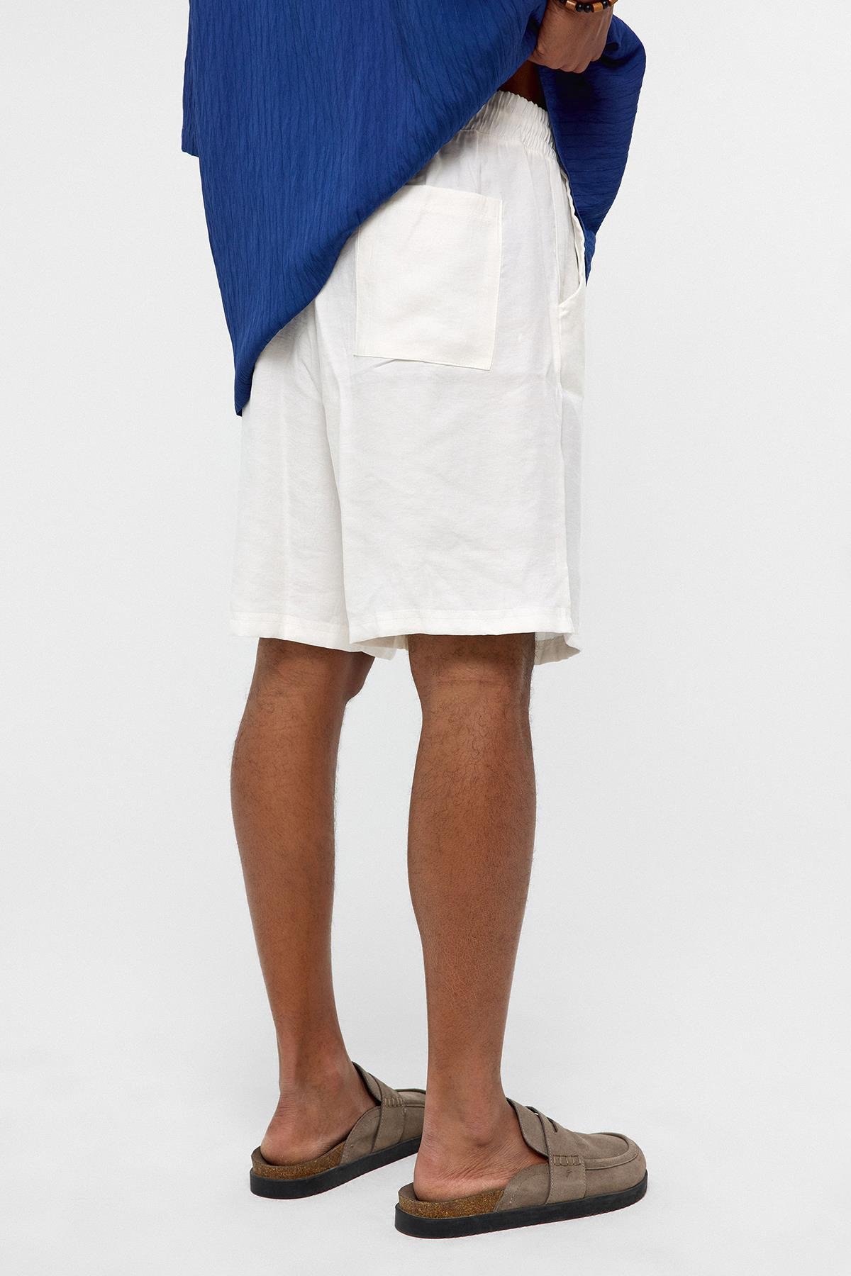 Oversize Keten Şort Beyaz