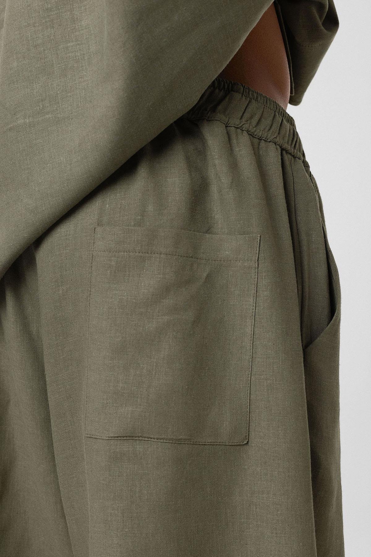 Oversize Keten Şort Haki