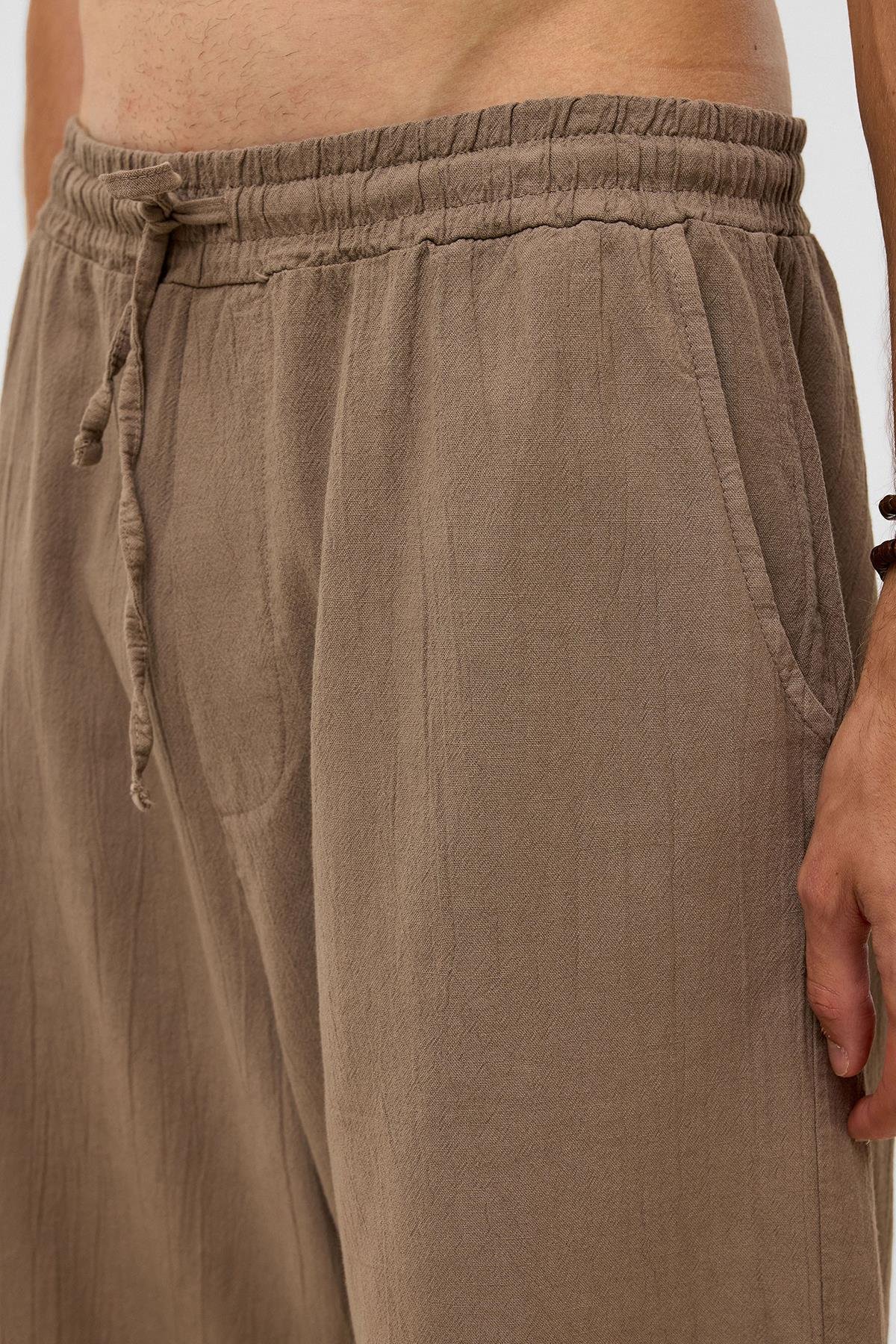 Oversize Keten Şort Kahve