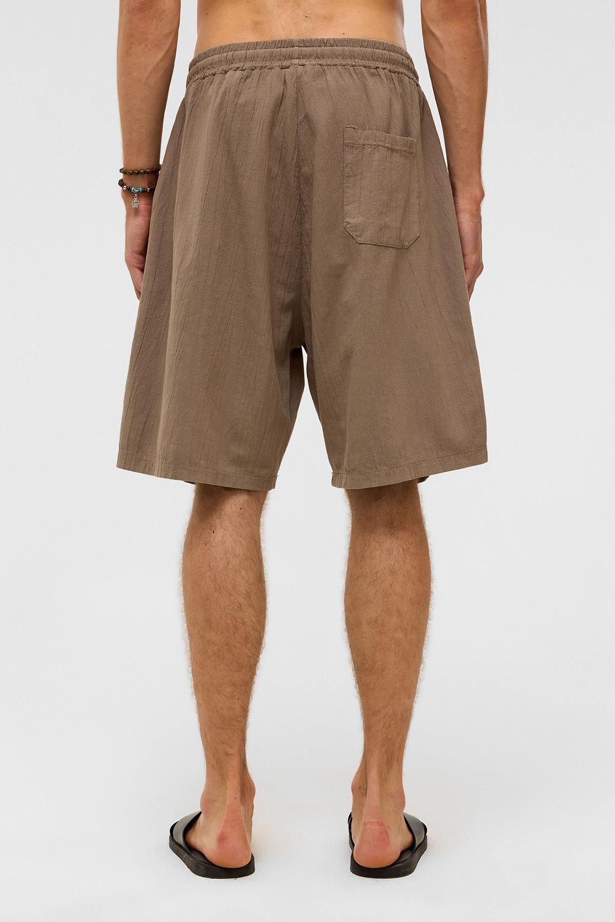 Oversize Keten Şort Kahve