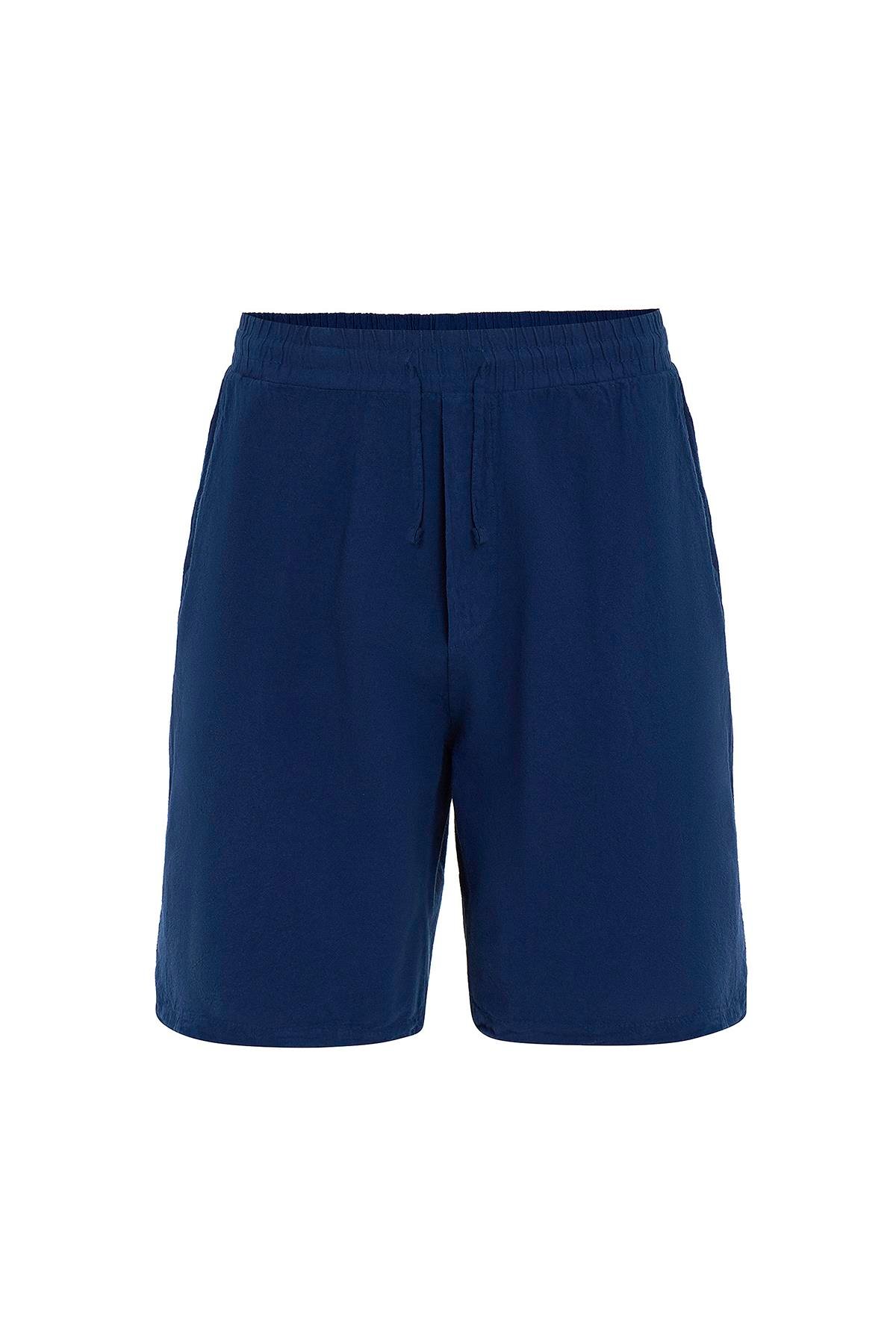 Oversize Keten Şort Lacivert