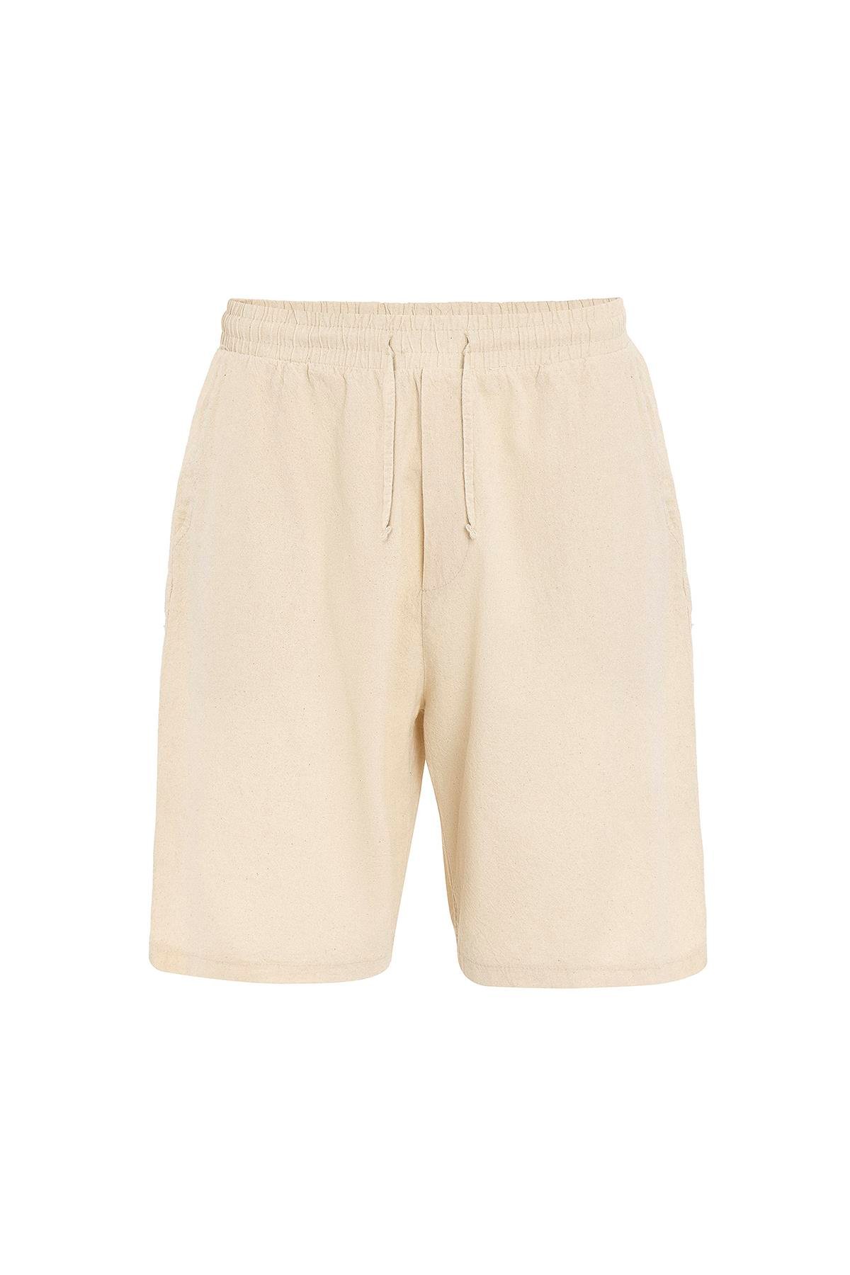 Oversize Keten Şort Naturel