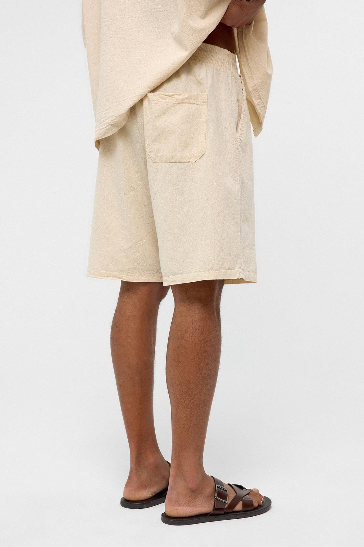 Oversize Keten Şort Naturel