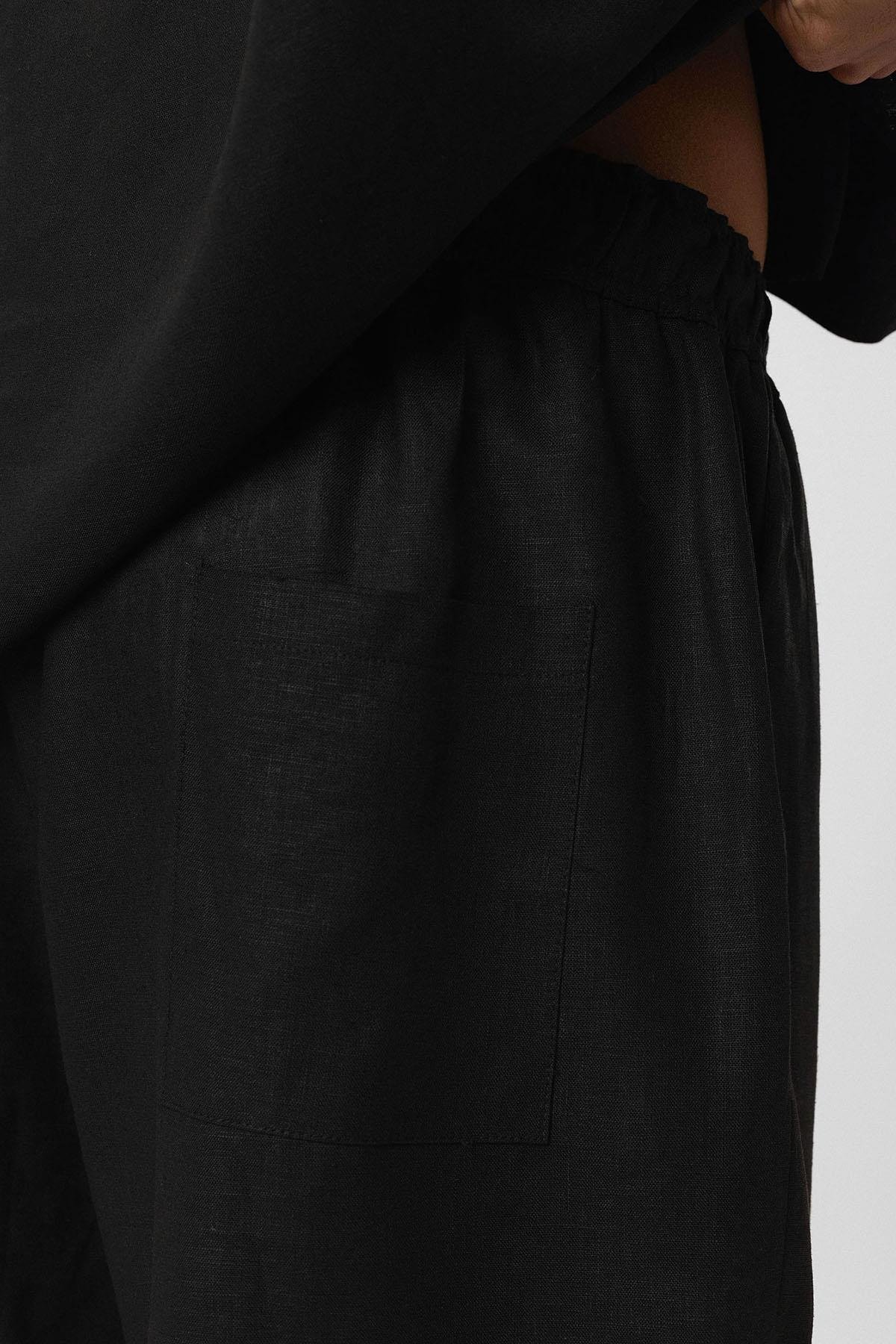 Oversize Keten Şort Siyah