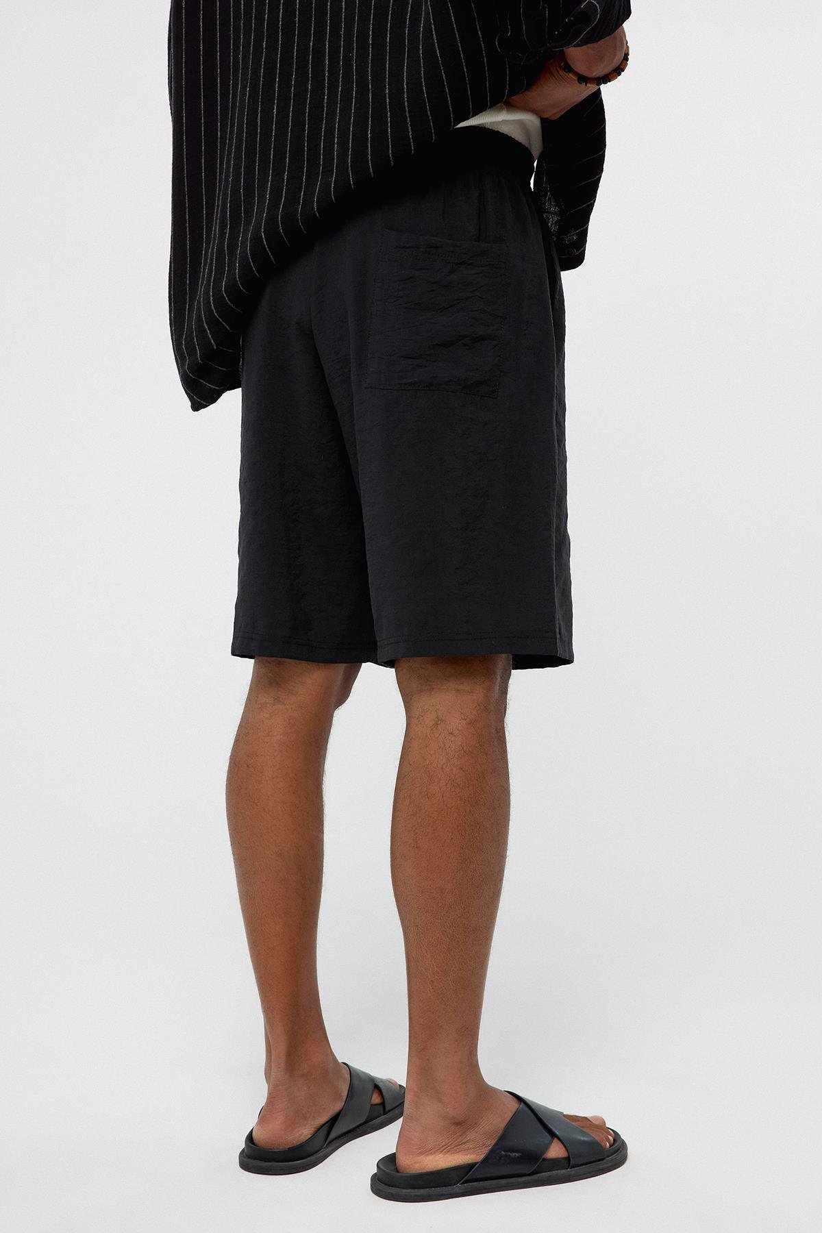 Oversize Keten Şort Siyah