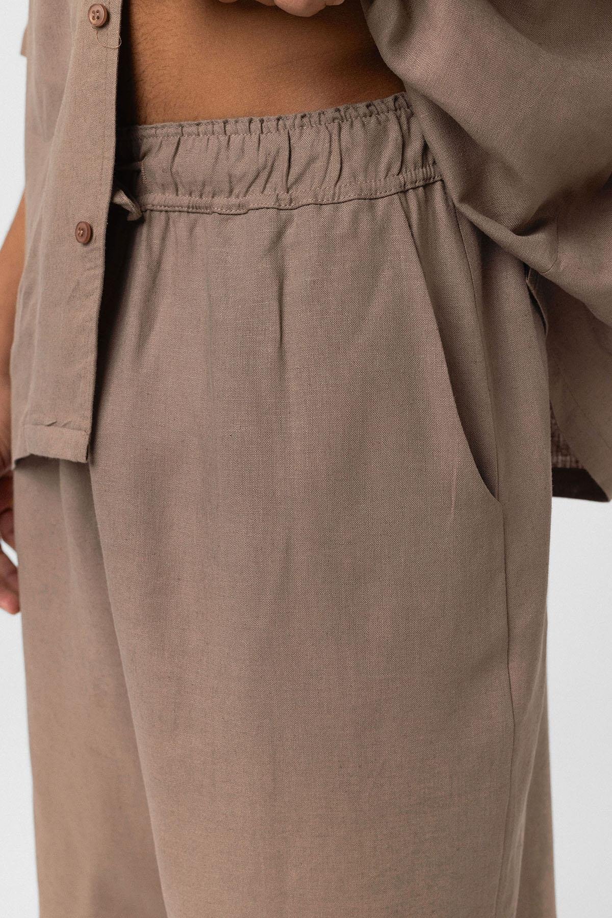 Oversize Keten Şort Vizon